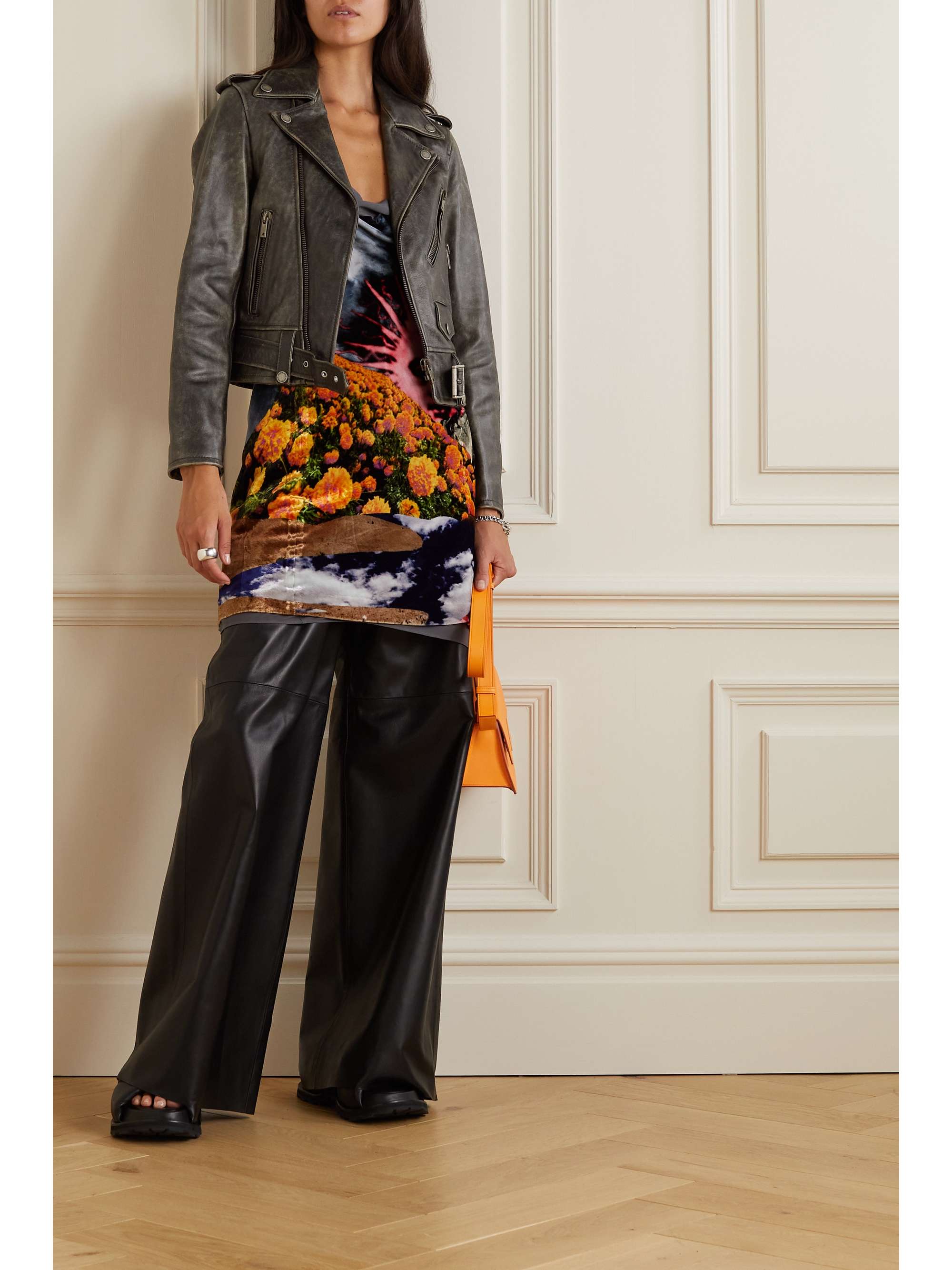 GOLDEN GOOSE Belted distressed leather jacket