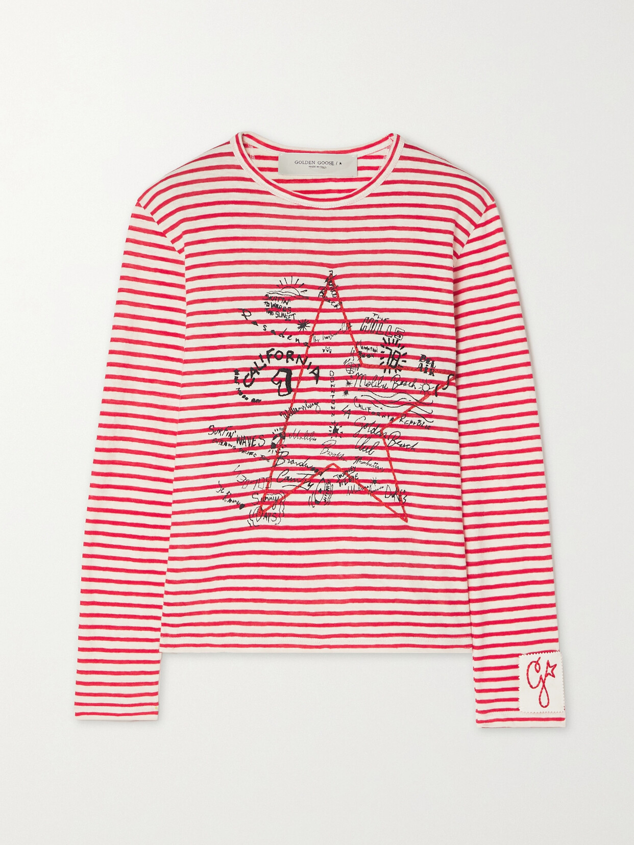 Golden Goose - Appliquéd Embroidered Striped Cotton And Linen-blend T-shirt - medium