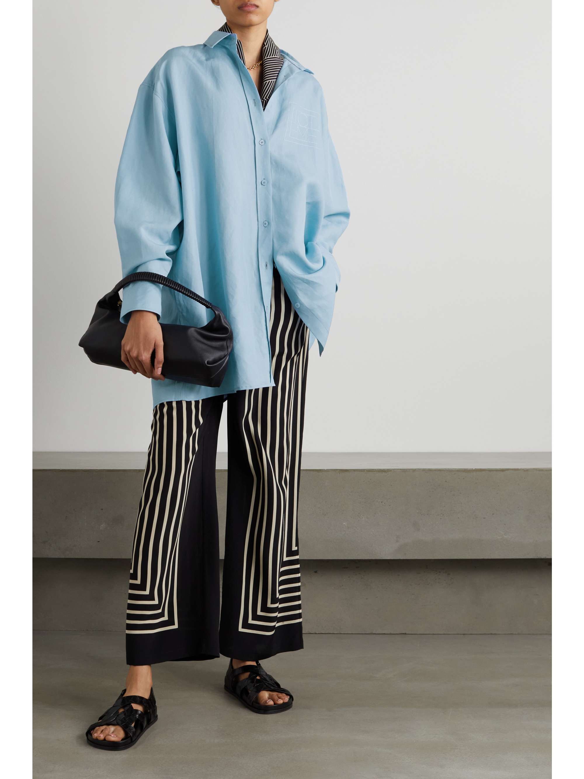 TOTEME Oversized embroidered TENCEL Lyocell and linen-blend chambray shirt  | NET-A-PORTER