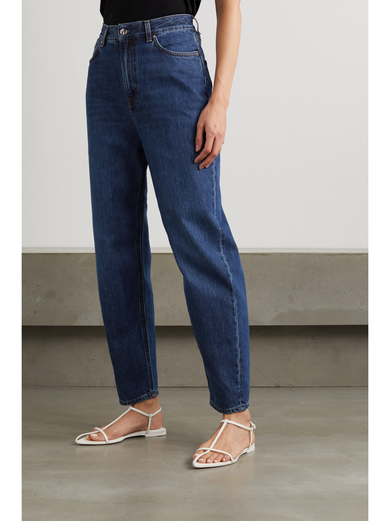 Shop Totême + Net Sustain High-rise Tapered Organic Jeans In Blue