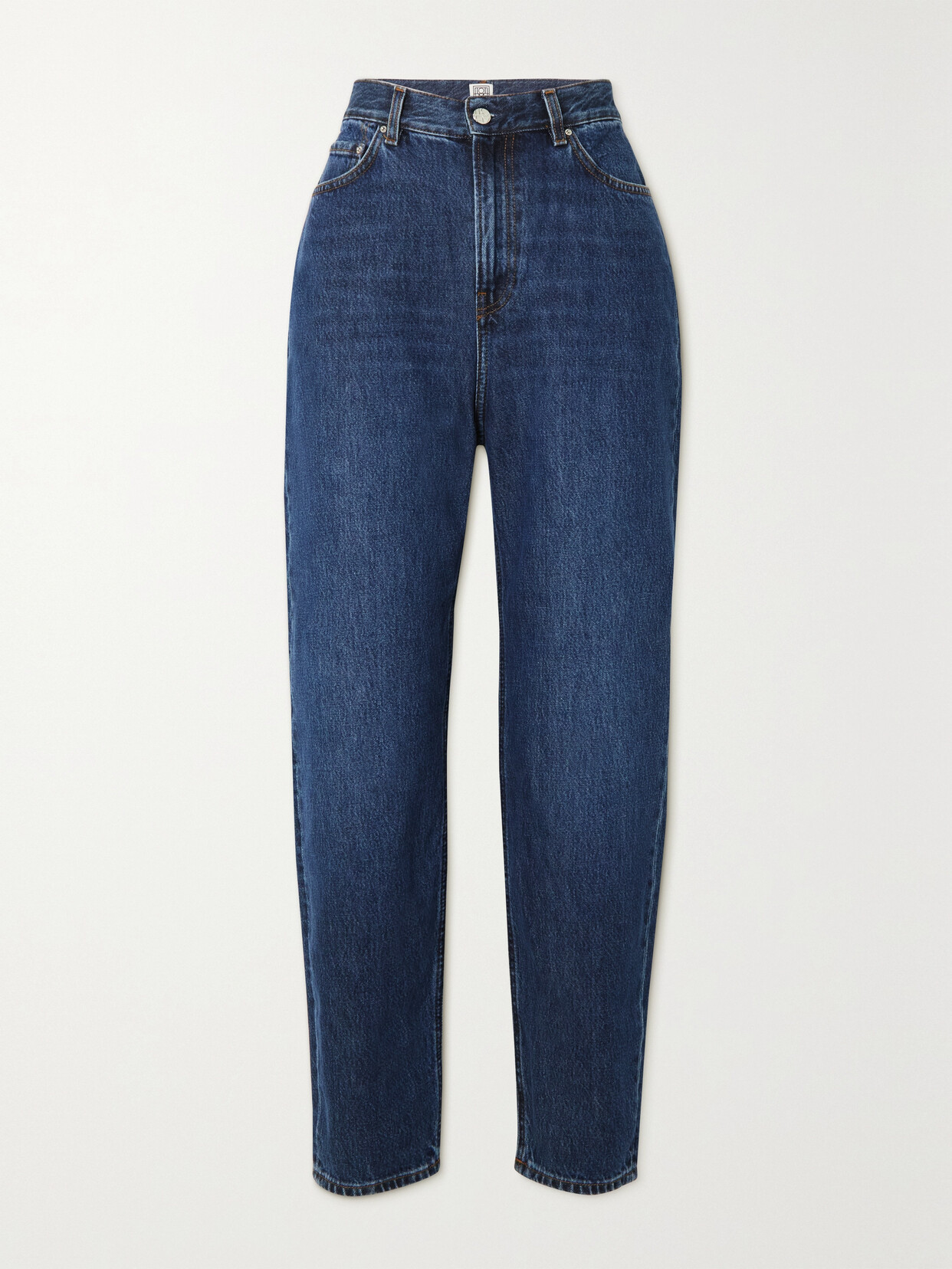 Shop Totême + Net Sustain High-rise Tapered Organic Jeans In Blue