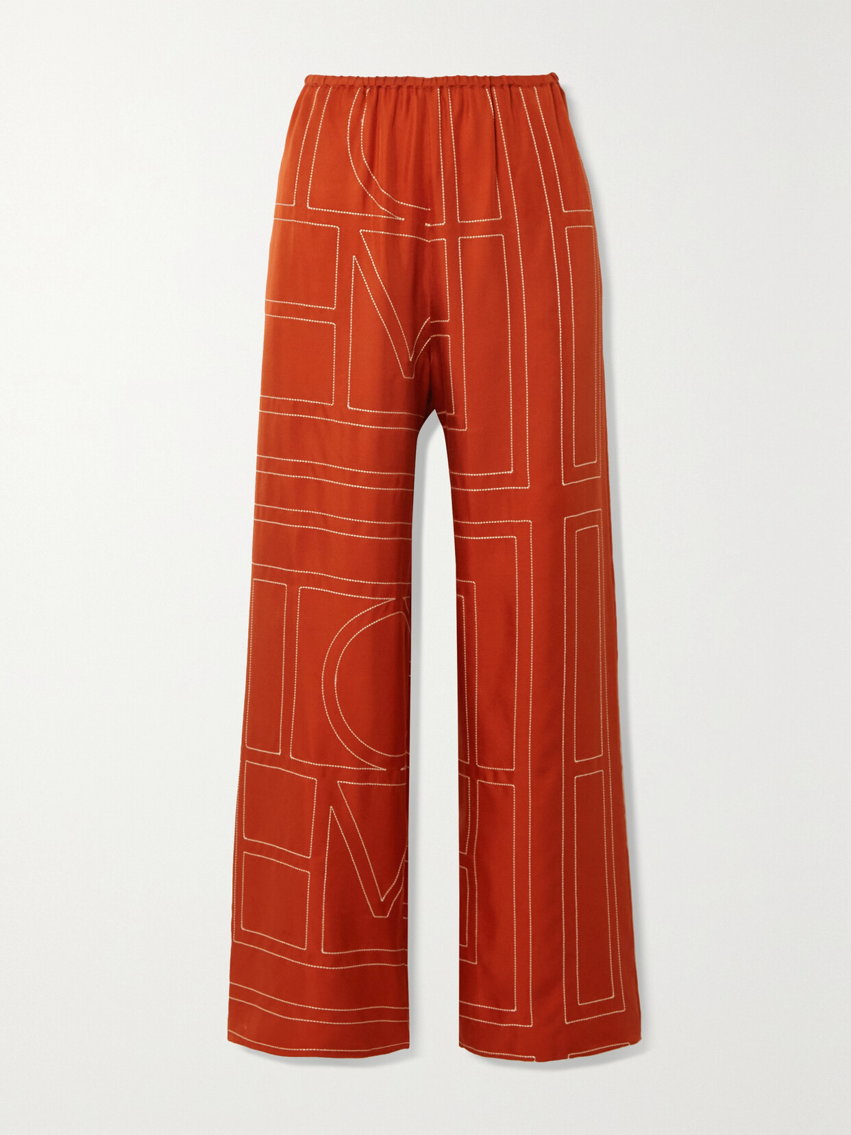 TOTÊME EMBROIDERED SILK-TWILL WIDE-LEG PANTS