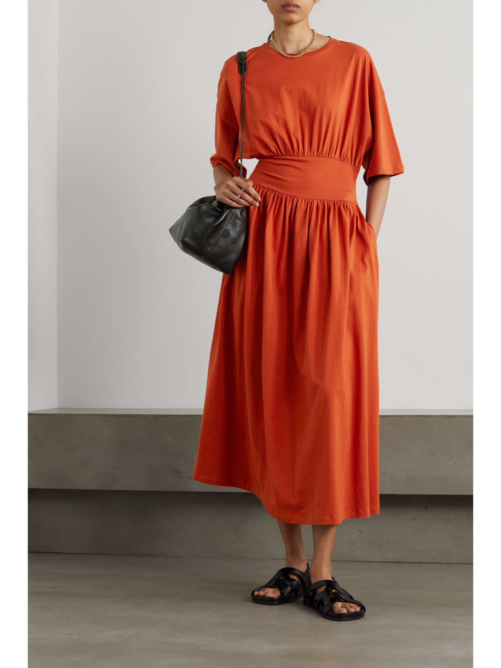 Orange Gathered organic cotton-jersey maxi dress | TOTÃME | NET-A-PORTER