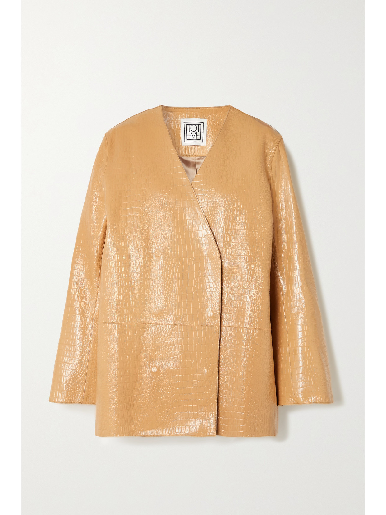 Totême Double-breasted Croc-effect Leather Blazer In Neutrals