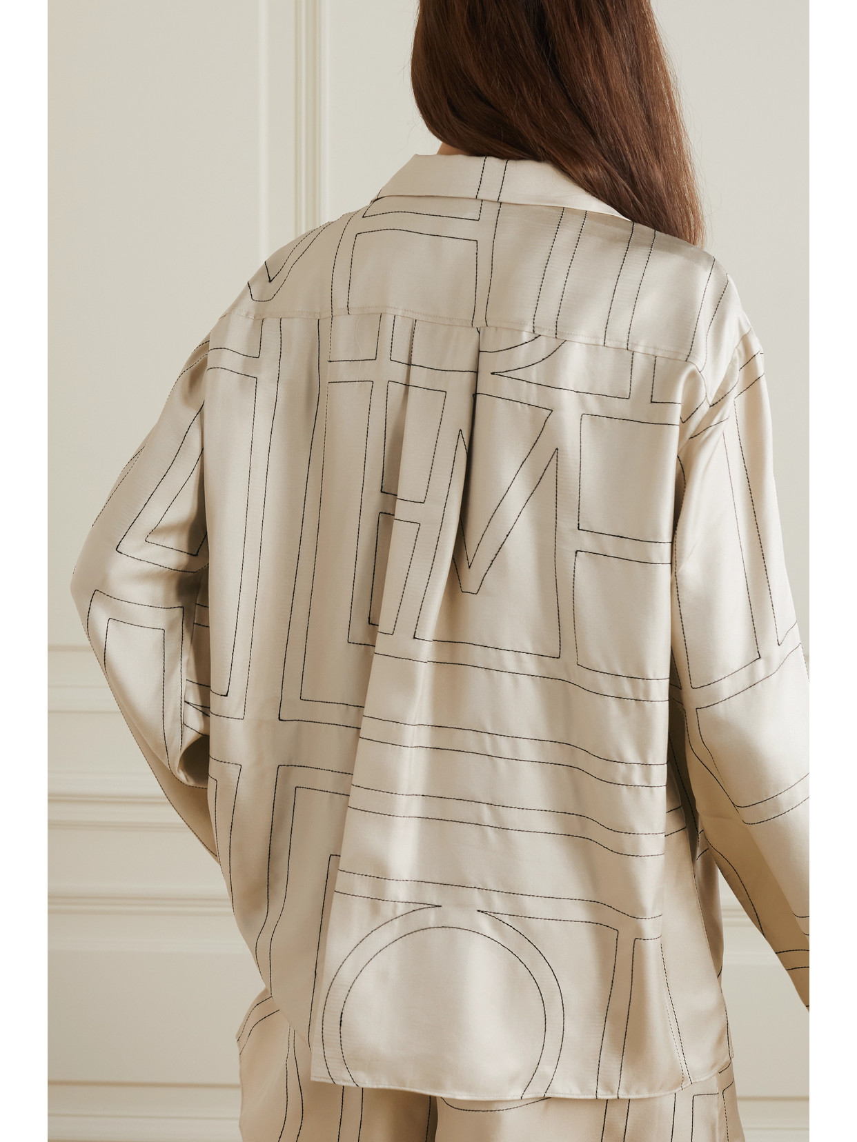 Shop Totême Embroidered Silk-twill Shirt In Ivory