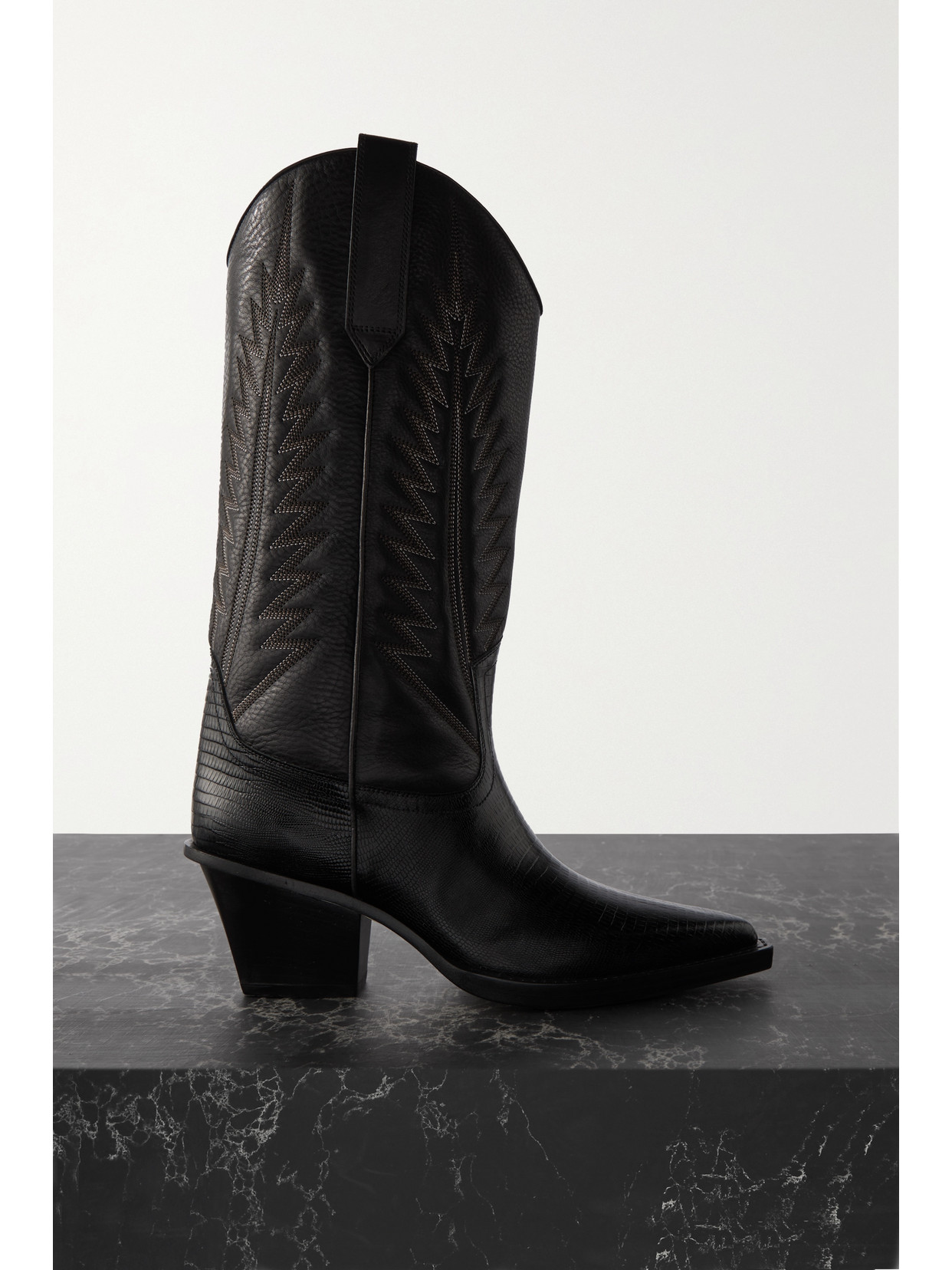 Paris Texas - Rosario Embroidered Textured And Croc-effect Leather Cowboy Boots - Black