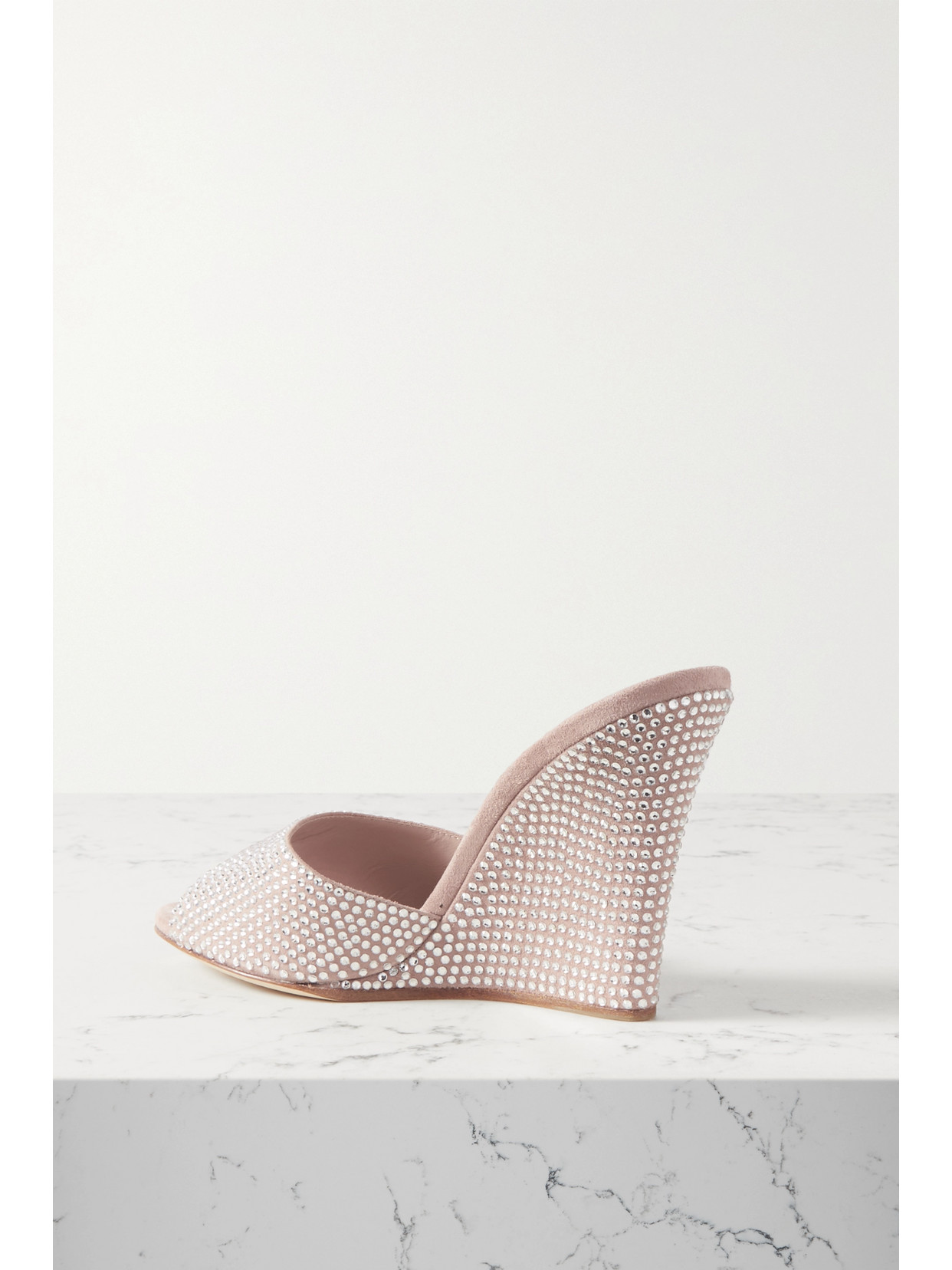Paris Texas Holly Wanda Crystal-embellished Suede Wedge Mules In Neutrals