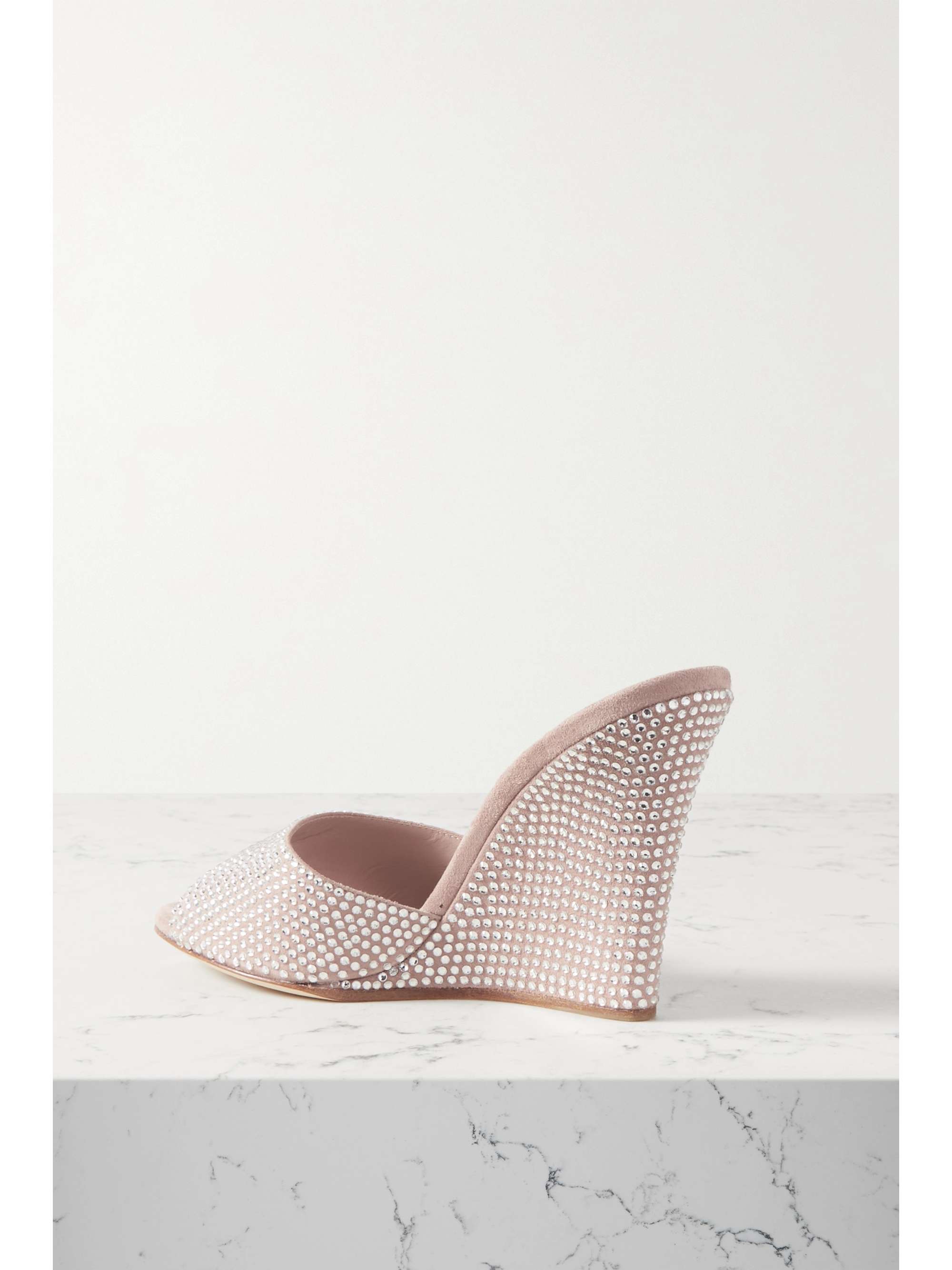 PARIS TEXAS Holly Wanda crystal-embellished suede wedge mules