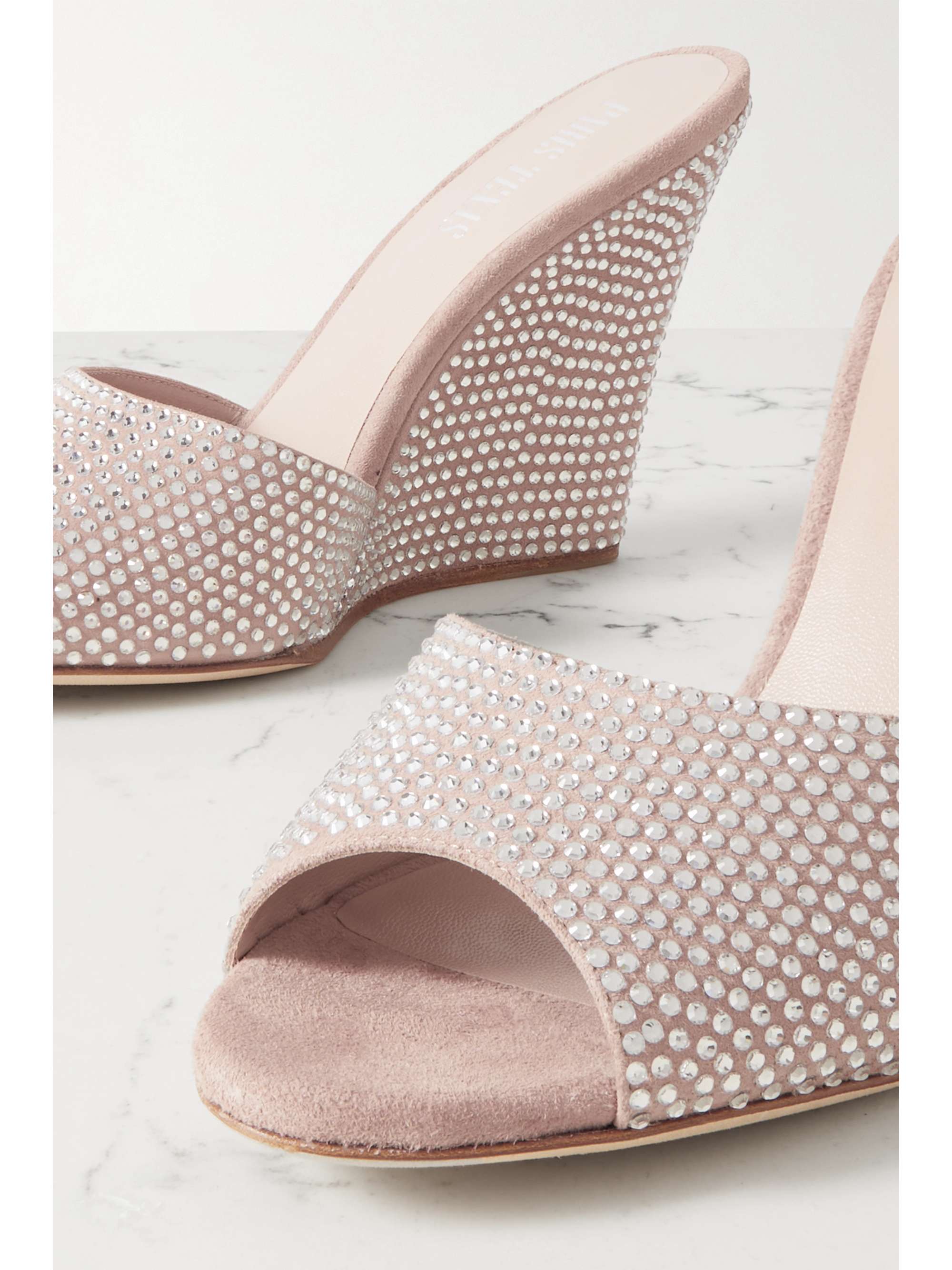 PARIS TEXAS Holly Wanda crystal-embellished suede wedge mules