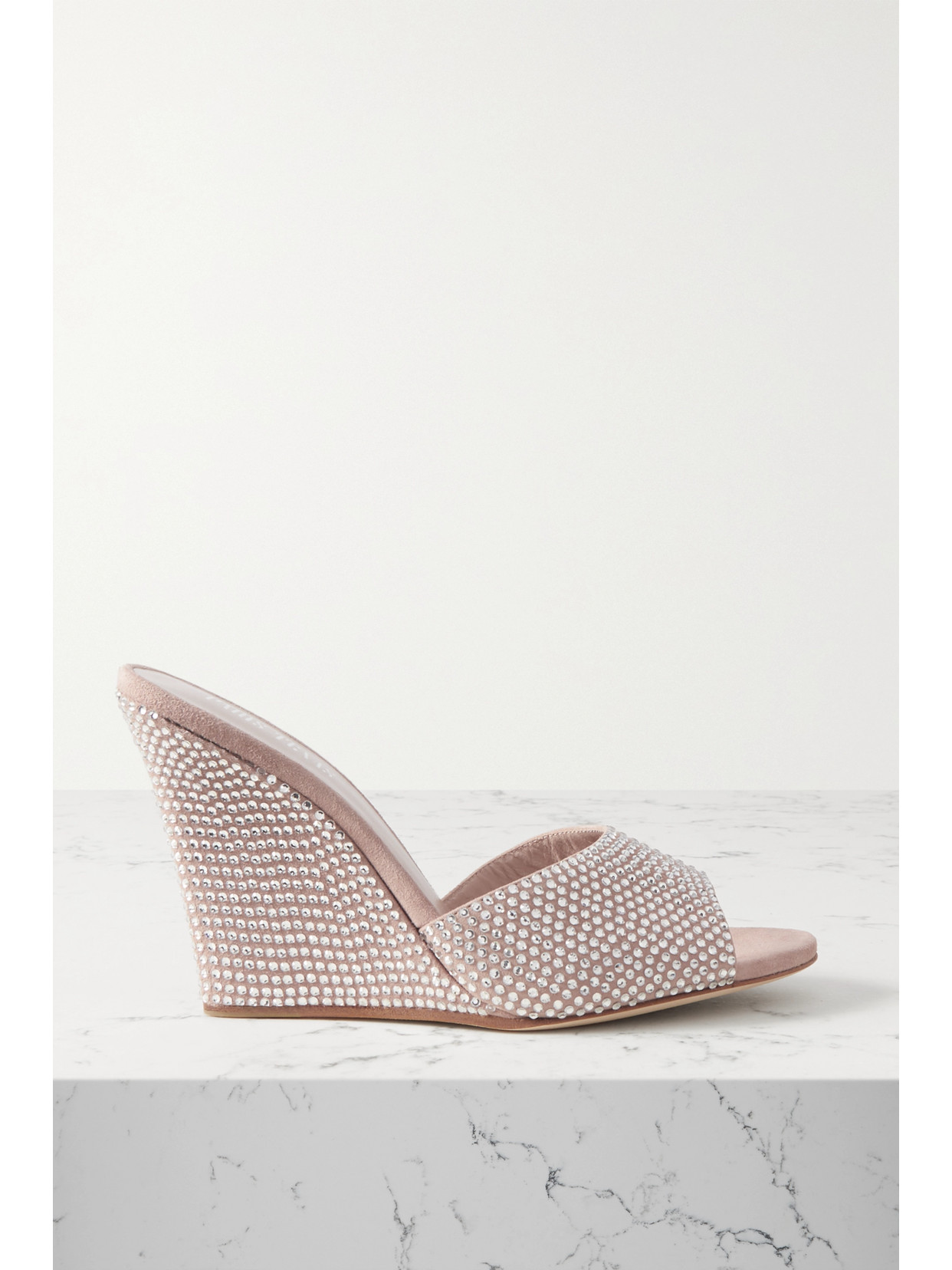 Paris Texas Holly Wanda Crystal-embellished Suede Wedge Mules In Neutrals