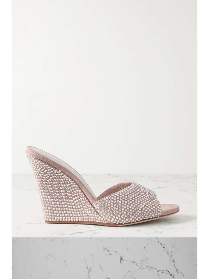 Paris Texas Holly Wanda Crystal-embellished Suede Wedge Mules
