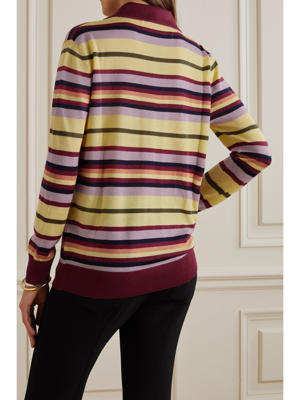 Lukhanyo Mdingi Striped Wool And Silk-blend Polo Sweater In Yellow