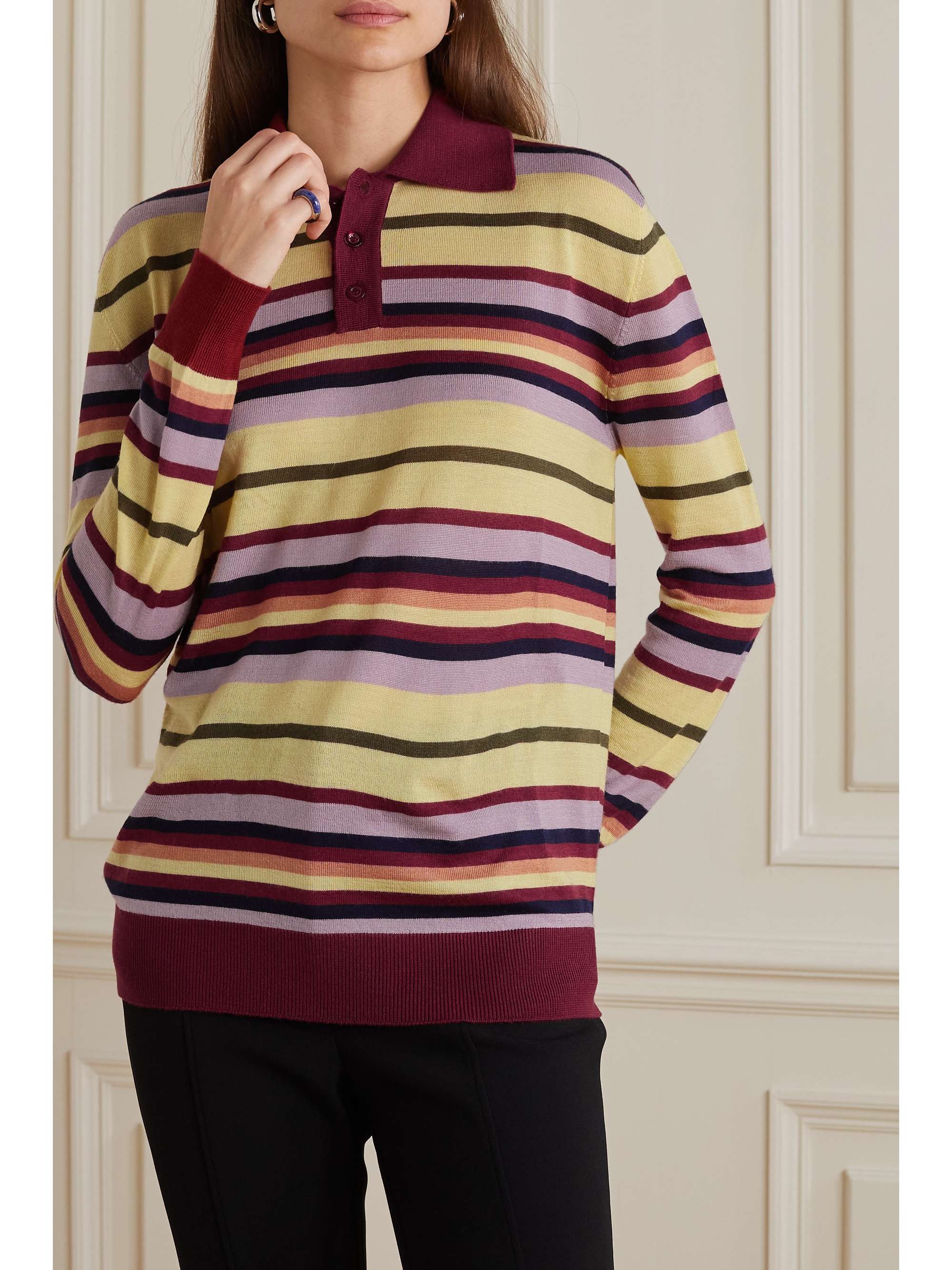 LUKHANYO MDINGI Striped wool and silk-blend polo sweater