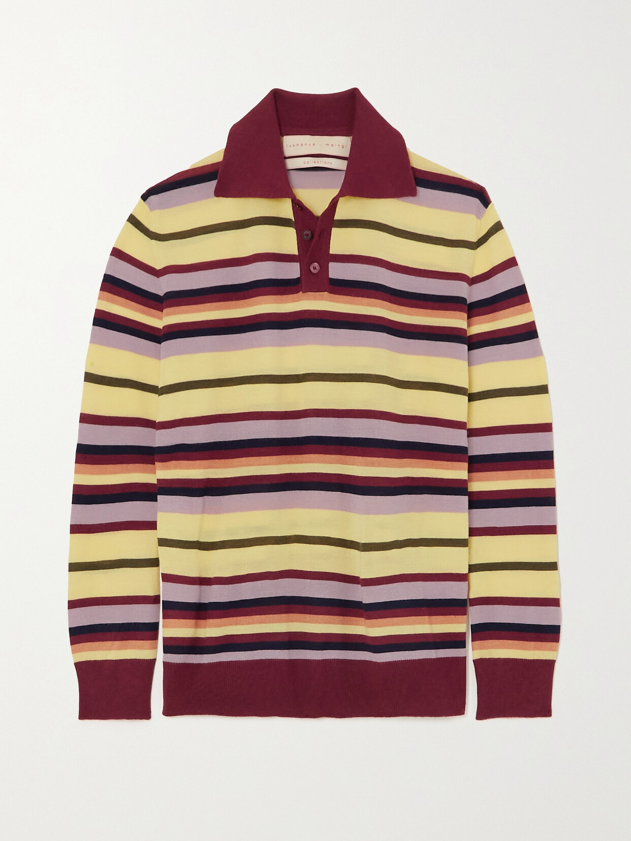 LUKHANYO MDINGI - Striped Wool And Silk-blend Polo Sweater - Yellow