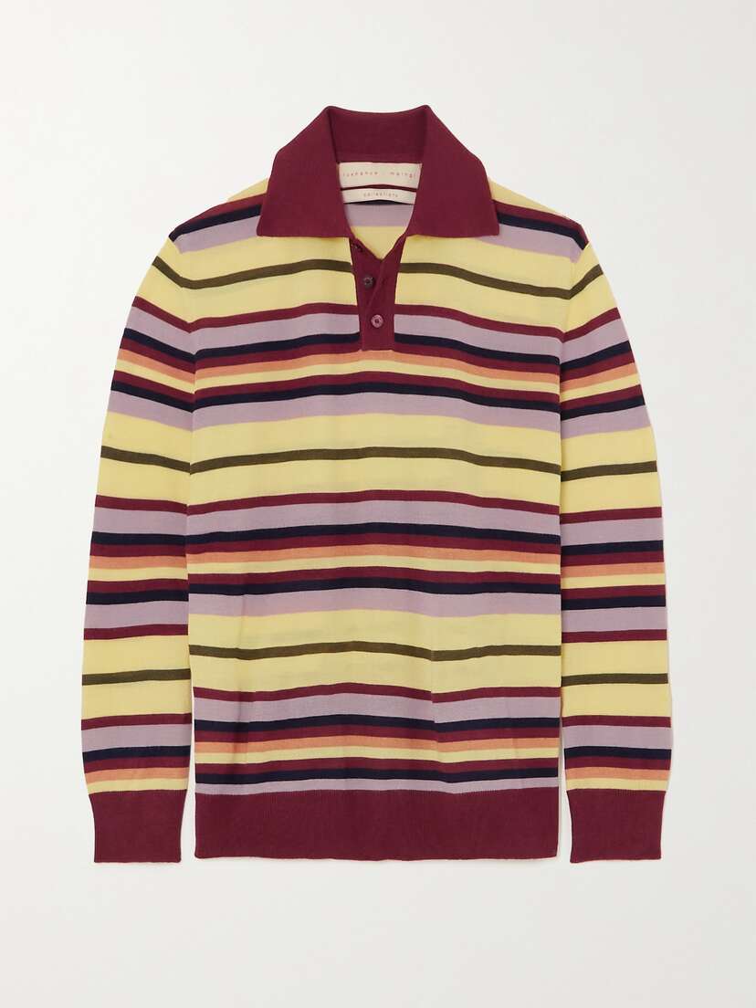 Lukhanyo Mdingi Striped Wool And Silk-blend Polo Sweater