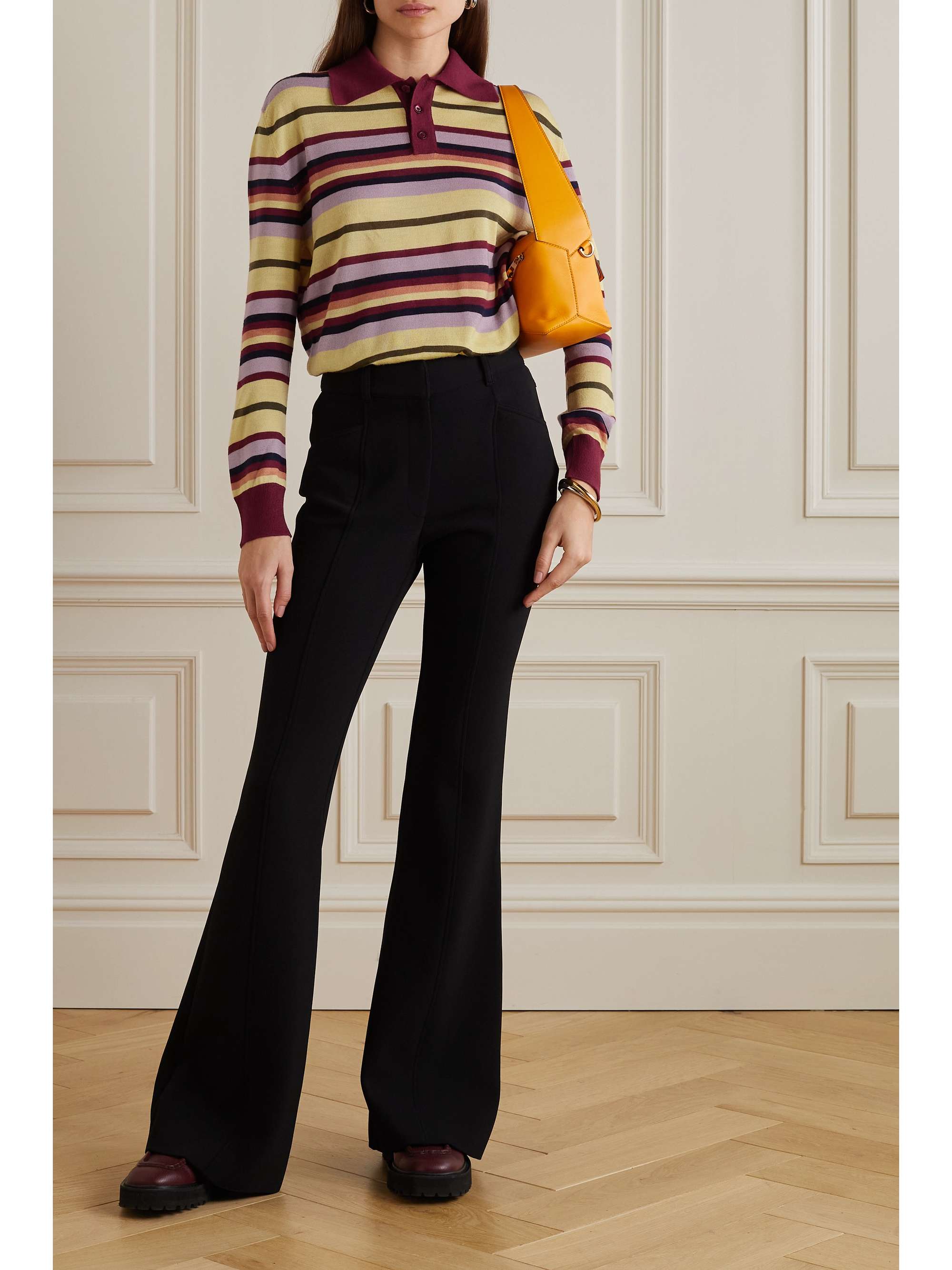 LUKHANYO MDINGI Striped wool and silk-blend polo sweater