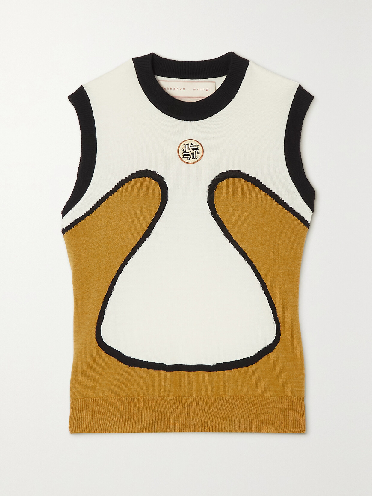 Lukhanyo Mdingi Appliquéd Color-block Wool And Silk-blend Vest In Ecru