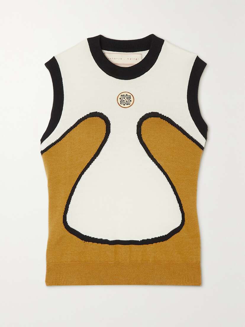Lukhanyo Mdingi Appliquéd Color-block Wool And Silk-blend Vest