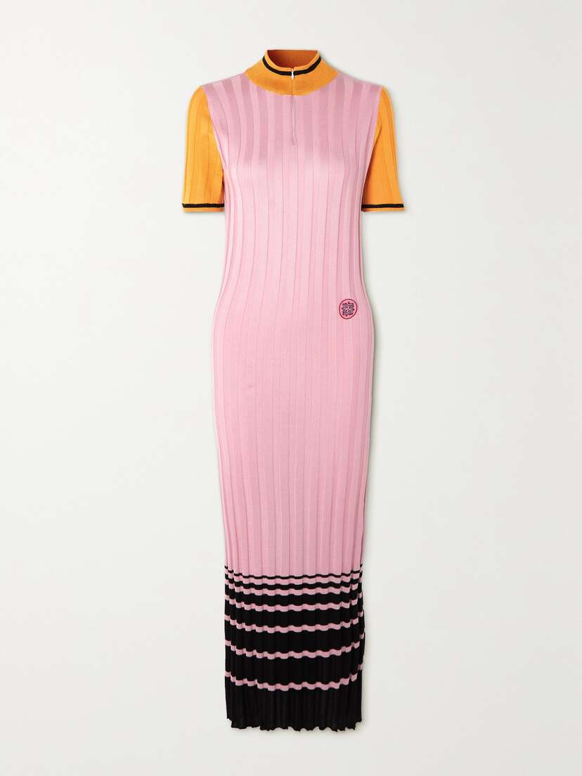 Lukhanyo Mdingi Striped Ribbed Silk Midi Dress - x large