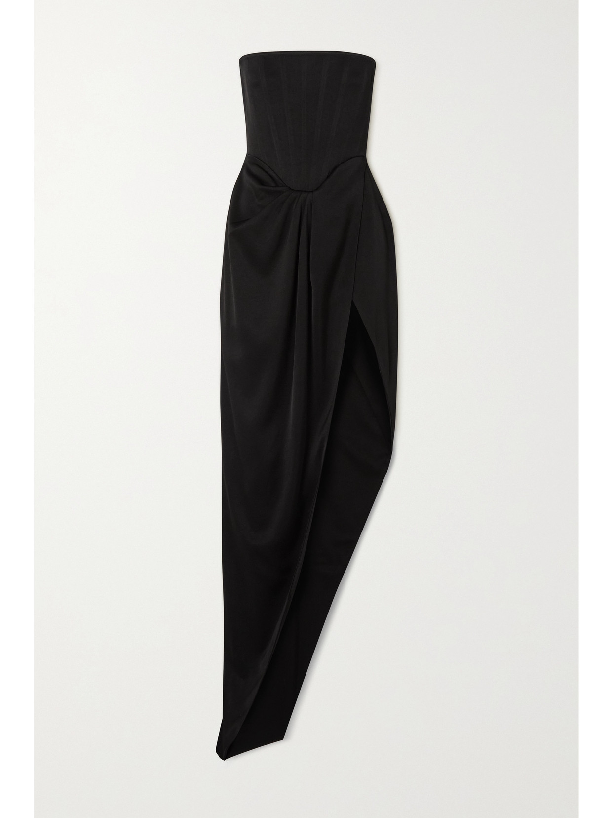 ALEX PERRY LEDGER STRAPLESS DRAPED SATIN-CREPE GOWN