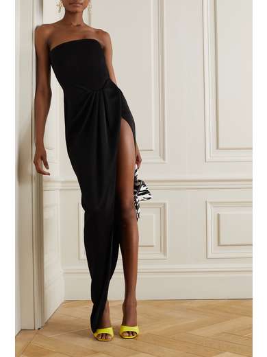 Black Ledger strapless draped satin-crepe gown | ALEX PERRY | NET-A-PORTER