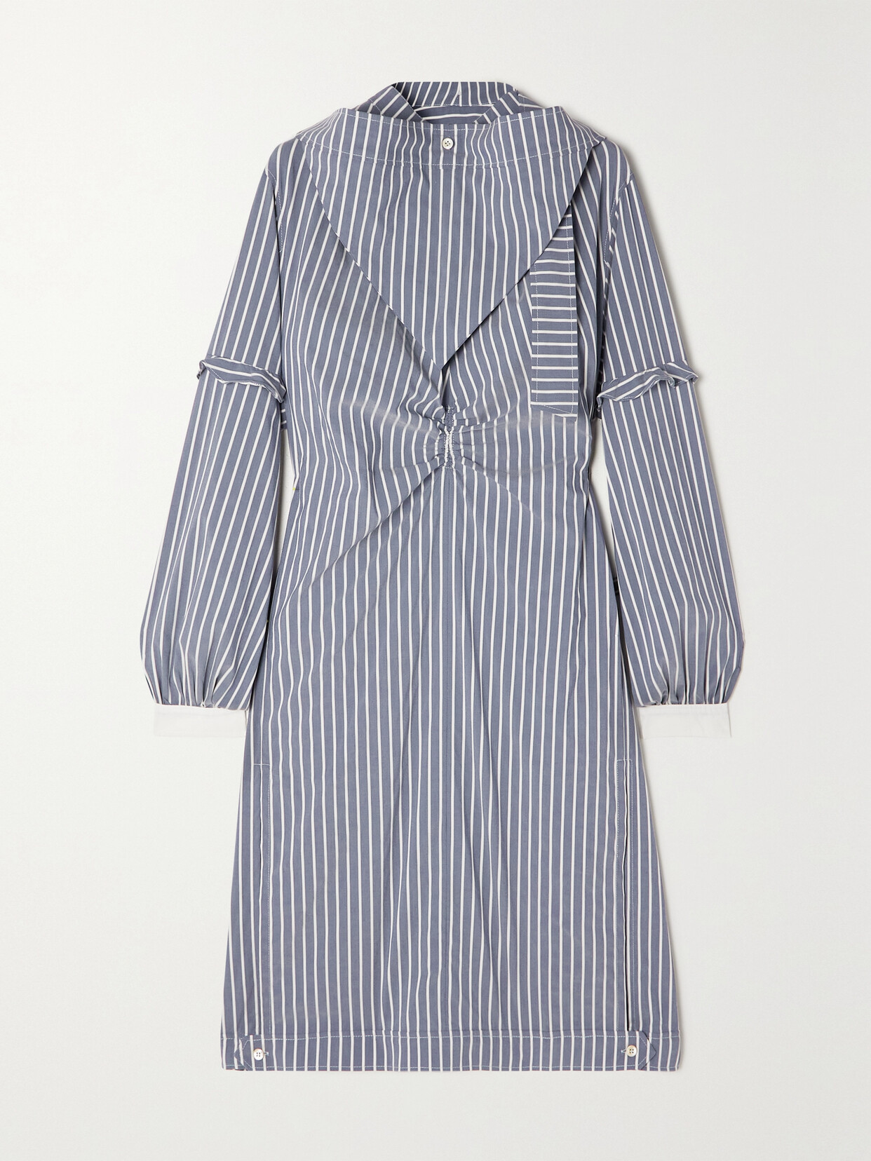 Wales Bonner Sonny Convertible Ruched Striped Cotton-blend Poplin Dress - Blue