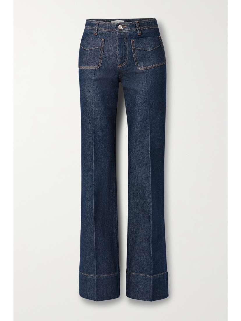 Wales Bonner Brooklyn Croc-effect Leather-trimmed High-rise Flared Jeans