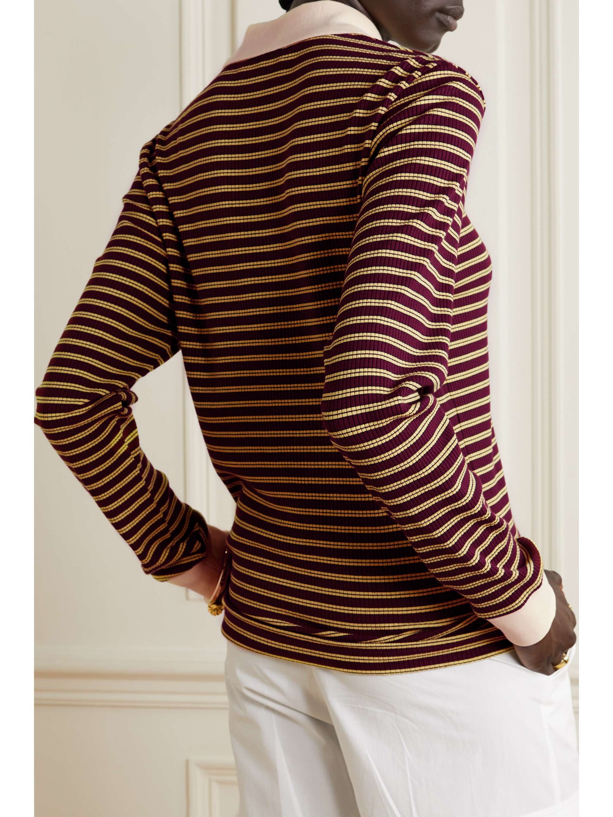 WALES BONNER Sonic striped ribbed stretch-knit polo top