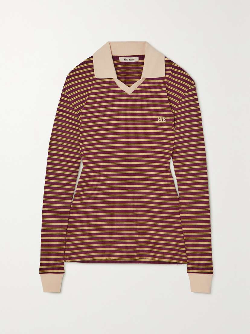 Wales Bonner Sonic Striped Ribbed Stretch-knit Polo Top