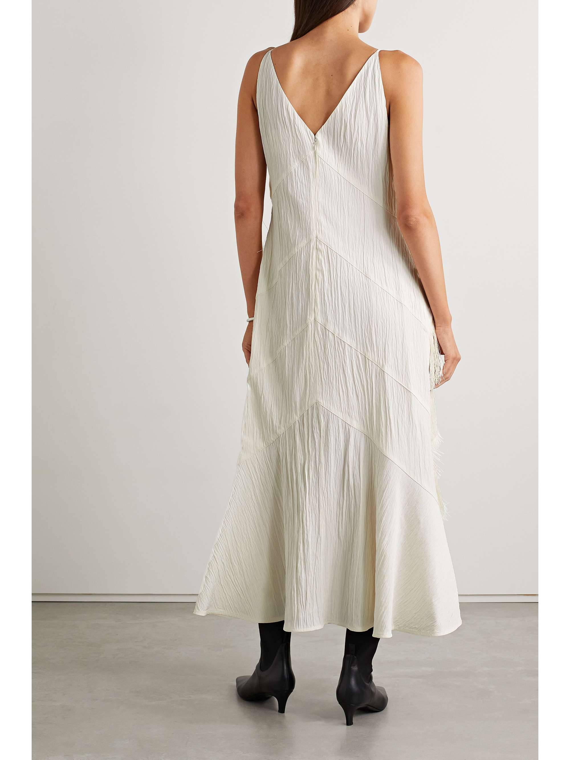 JIL SANDER Fringed seersucker midi dress