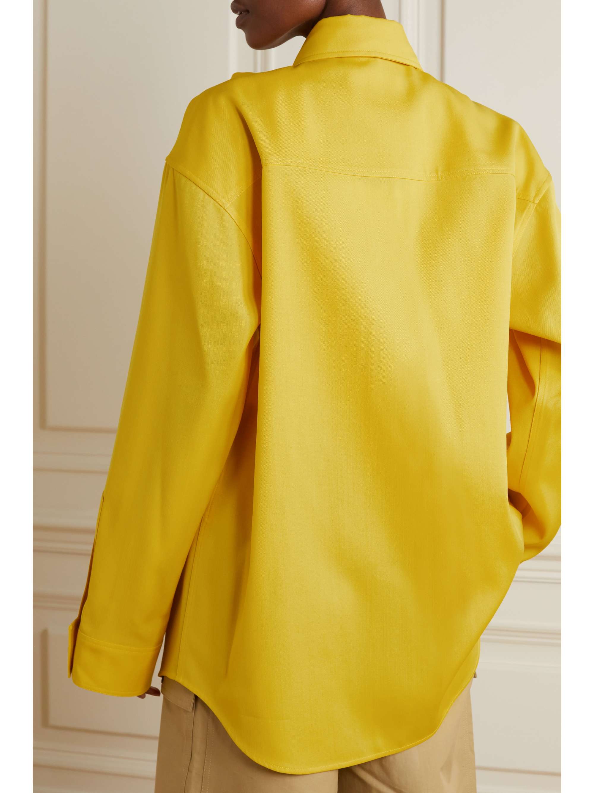 JIL SANDER Oversized tie-detailed wool-gabardine shirt