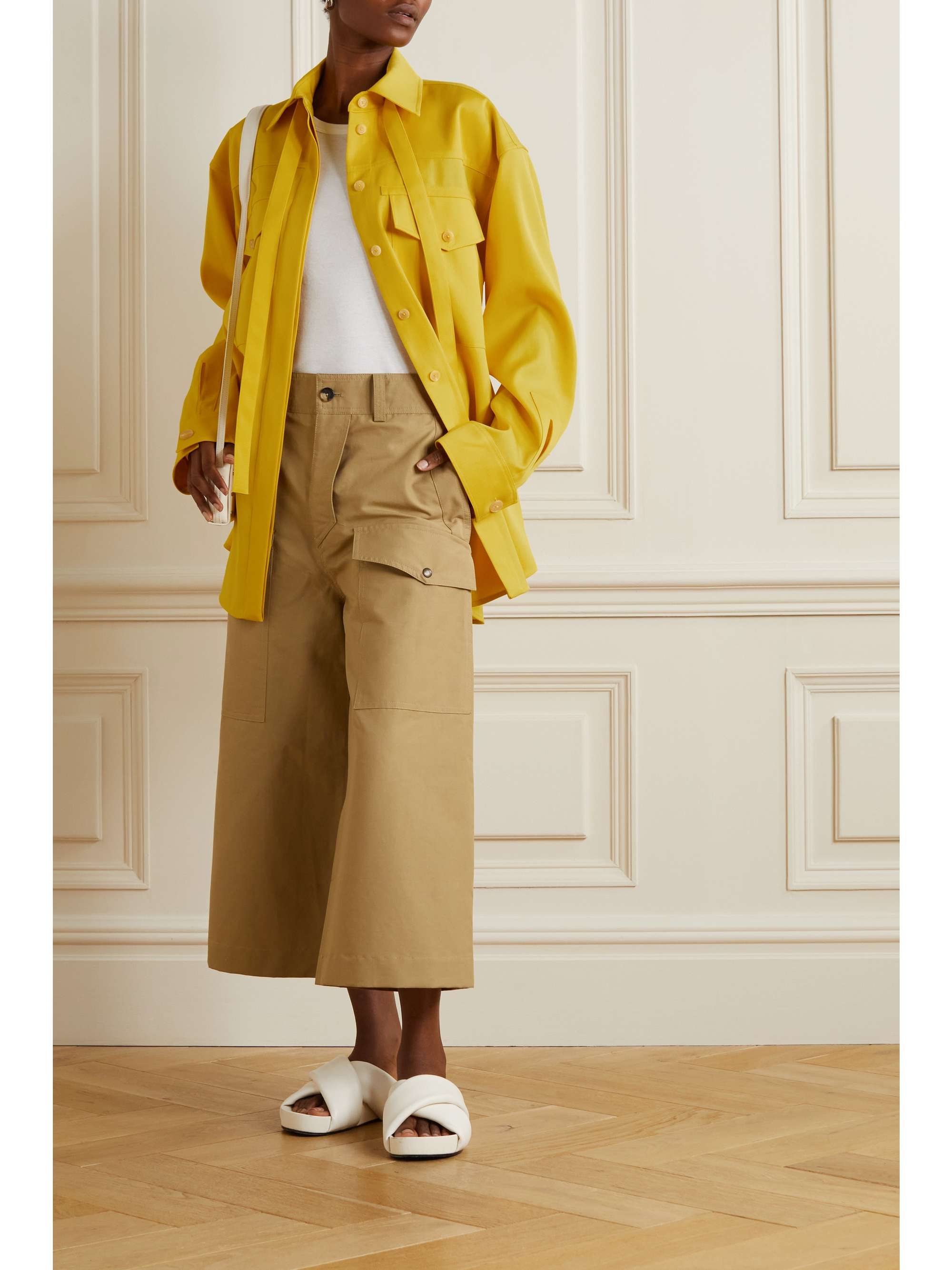JIL SANDER Oversized tie-detailed wool-gabardine shirt