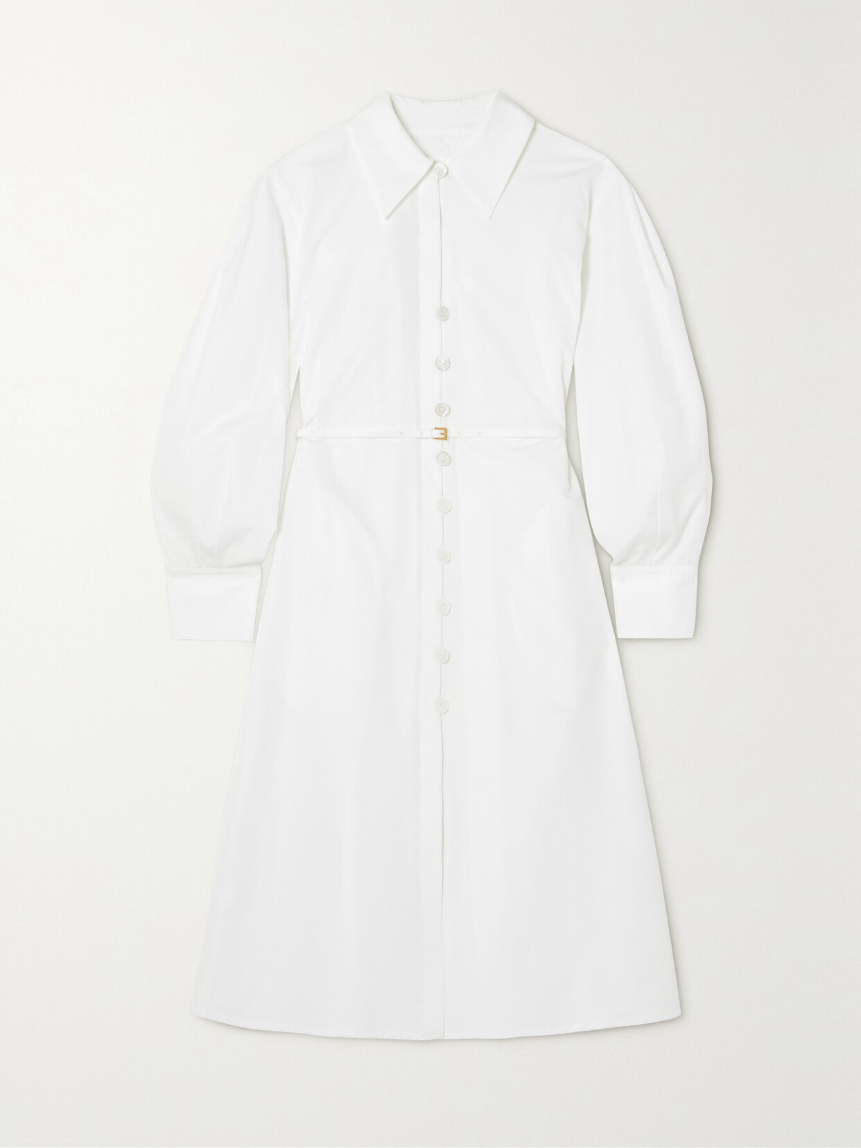 Jil Sander Belted Pleated Cotton-poplin Midi Shirt Dress - White