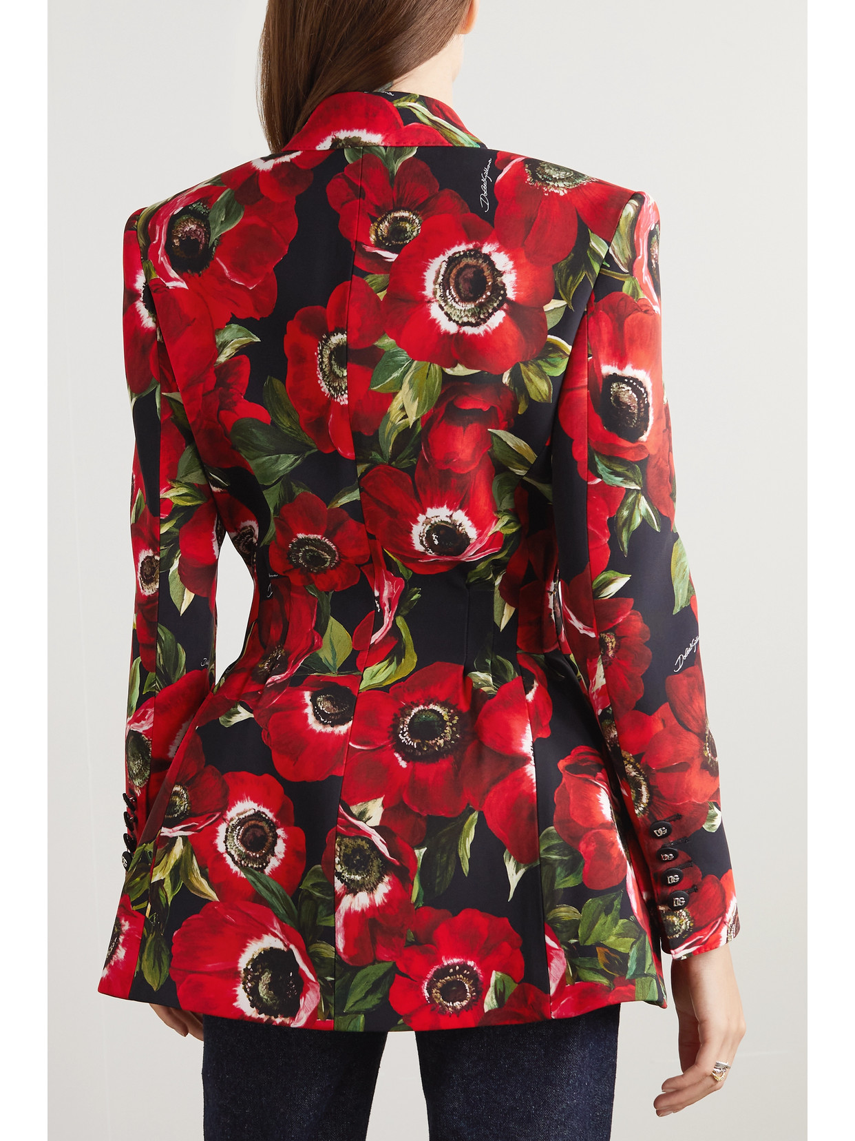Dolce & Gabbana Double-breasted Floral-print Cady Blazer In Red