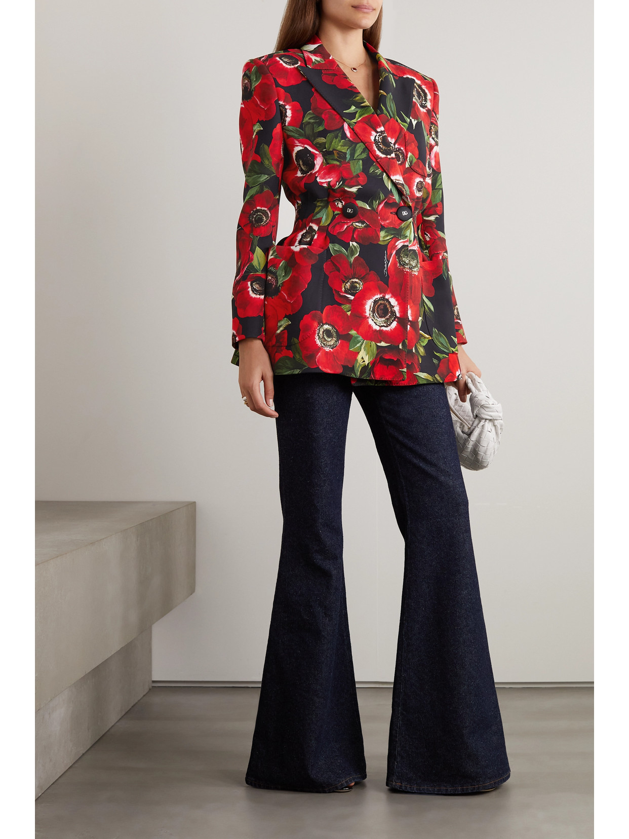 Dolce & Gabbana Double-breasted Floral-print Cady Blazer In Red