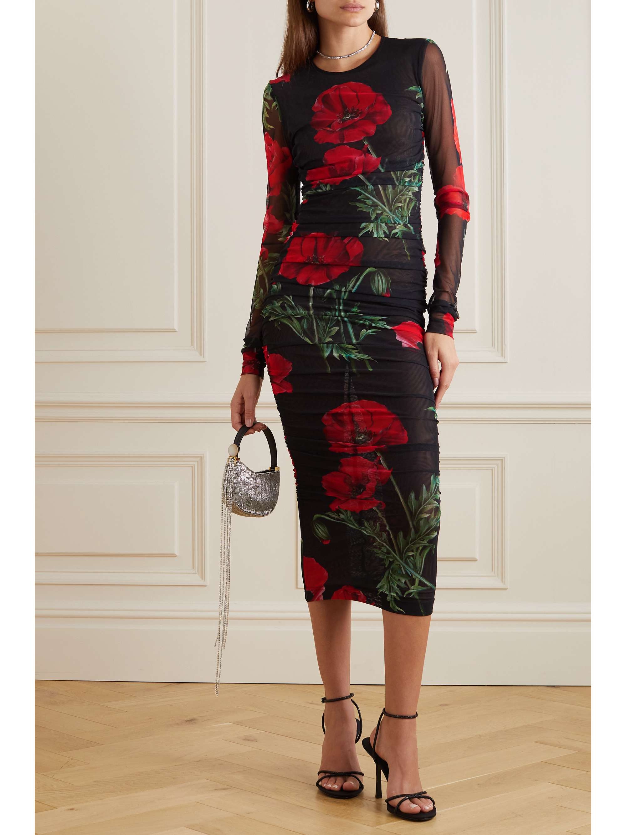 DOLCE & GABBANA Floral-print ruched organza midi dress | NET-A-PORTER DOLCE & GABBANA Floral-print ruched organza midi dress | NET-A-PORTER