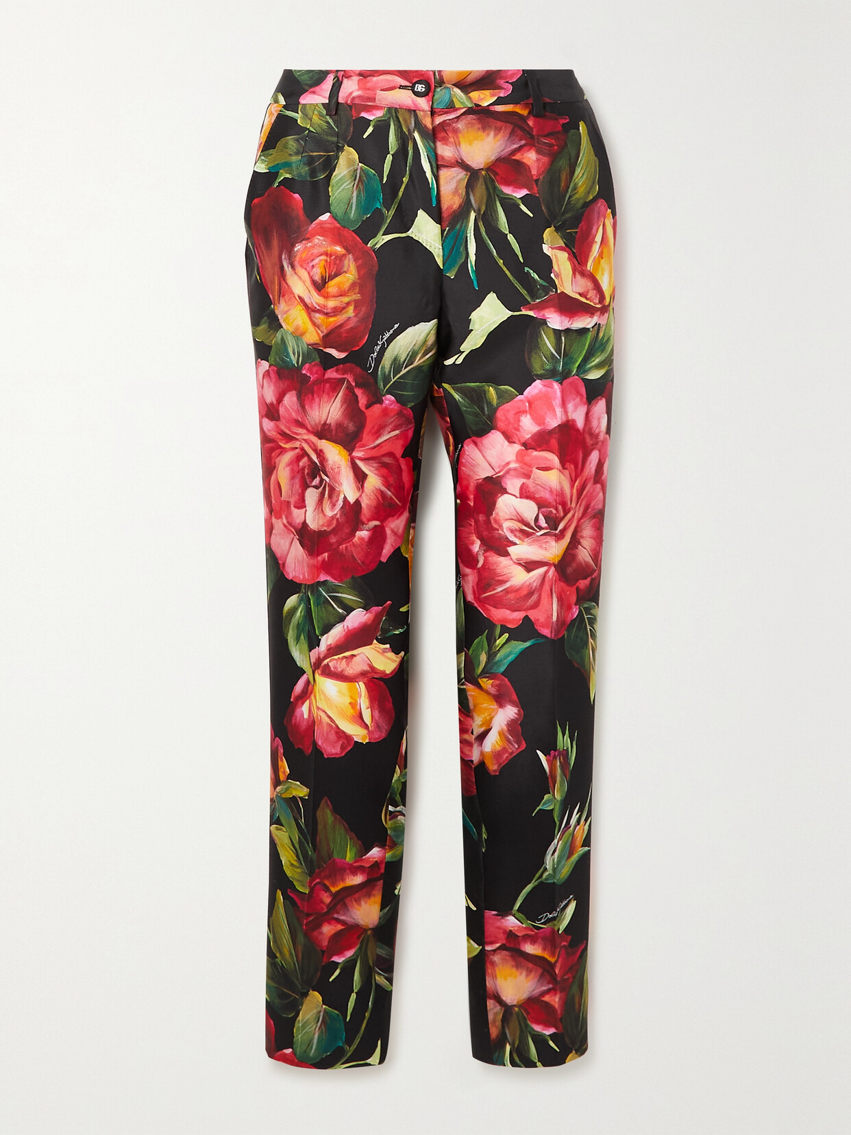Dolce & Gabbana Cropped Floral-print Silk-satin Slim-leg Pants