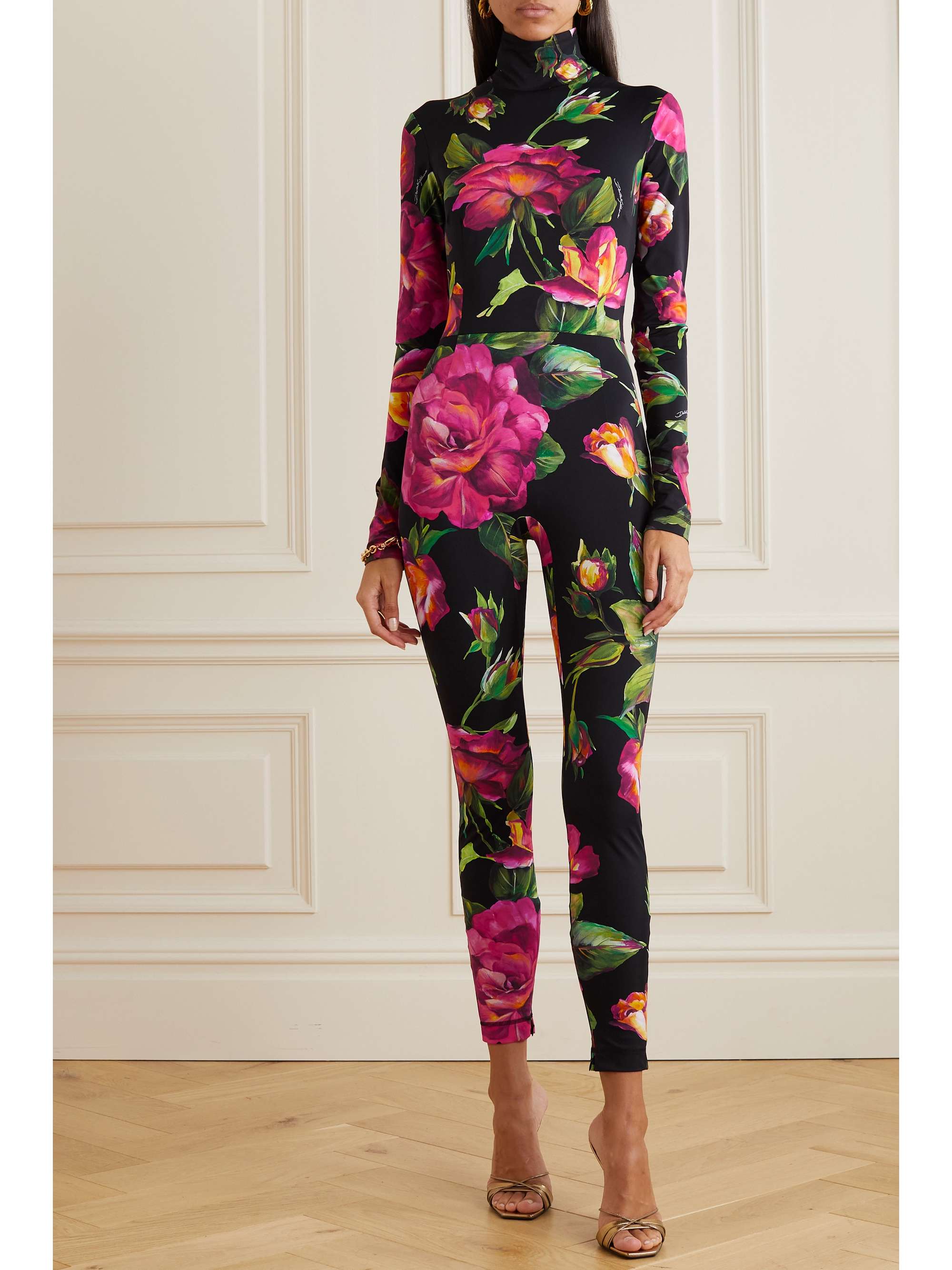 DOLCE & GABBANA Floralprint stretchjersey turtleneck jumpsuit NETA