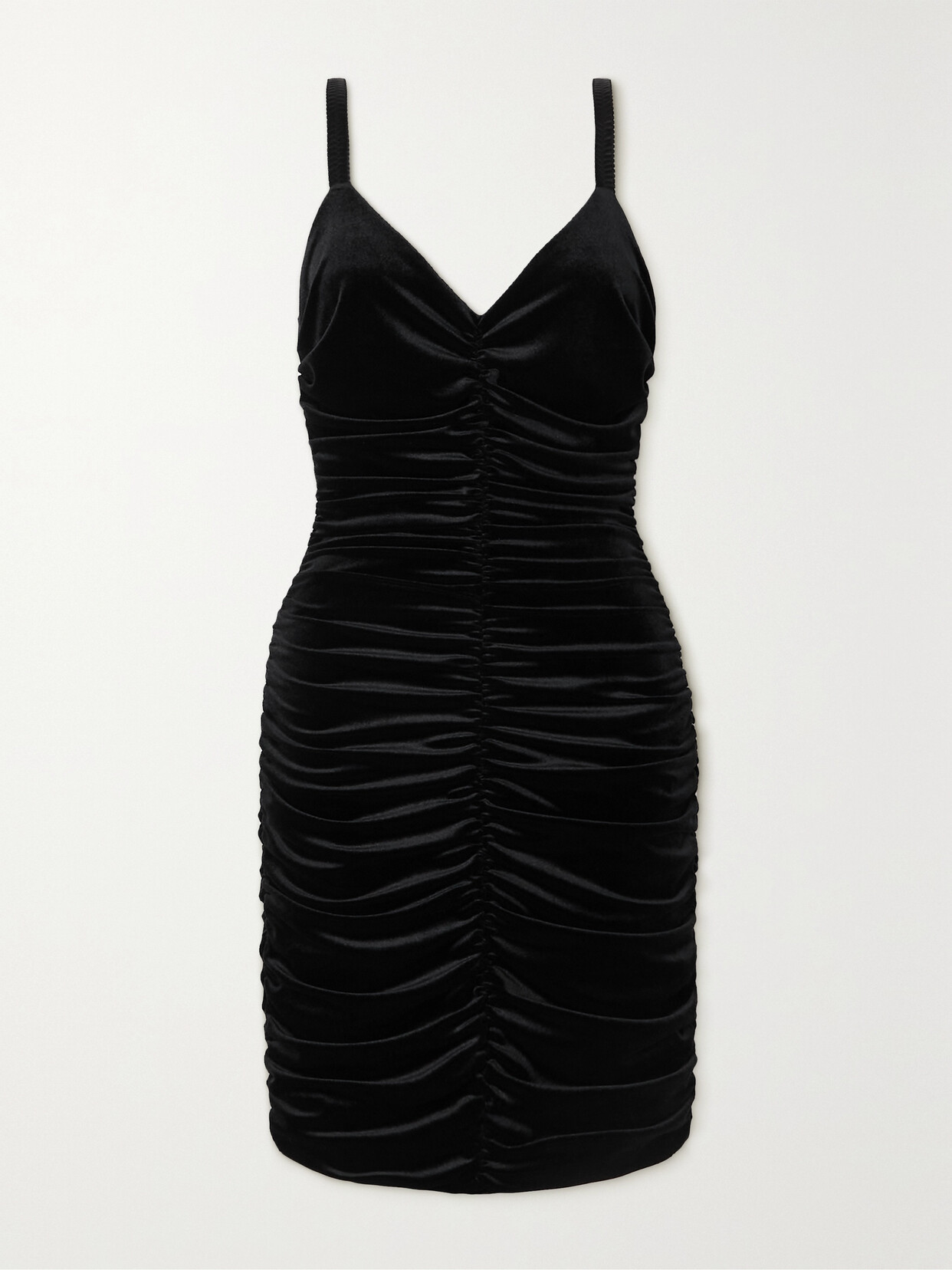 Dolce & Gabbana Ruched Velvet-effect Sleeveless Dress In Black