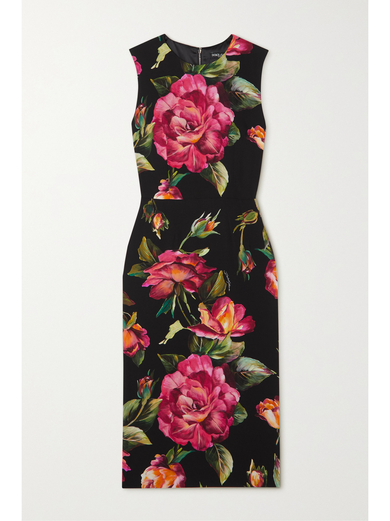 DOLCE & GABBANA FLORAL-PRINT STRETCH-SILK MIDI DRESS