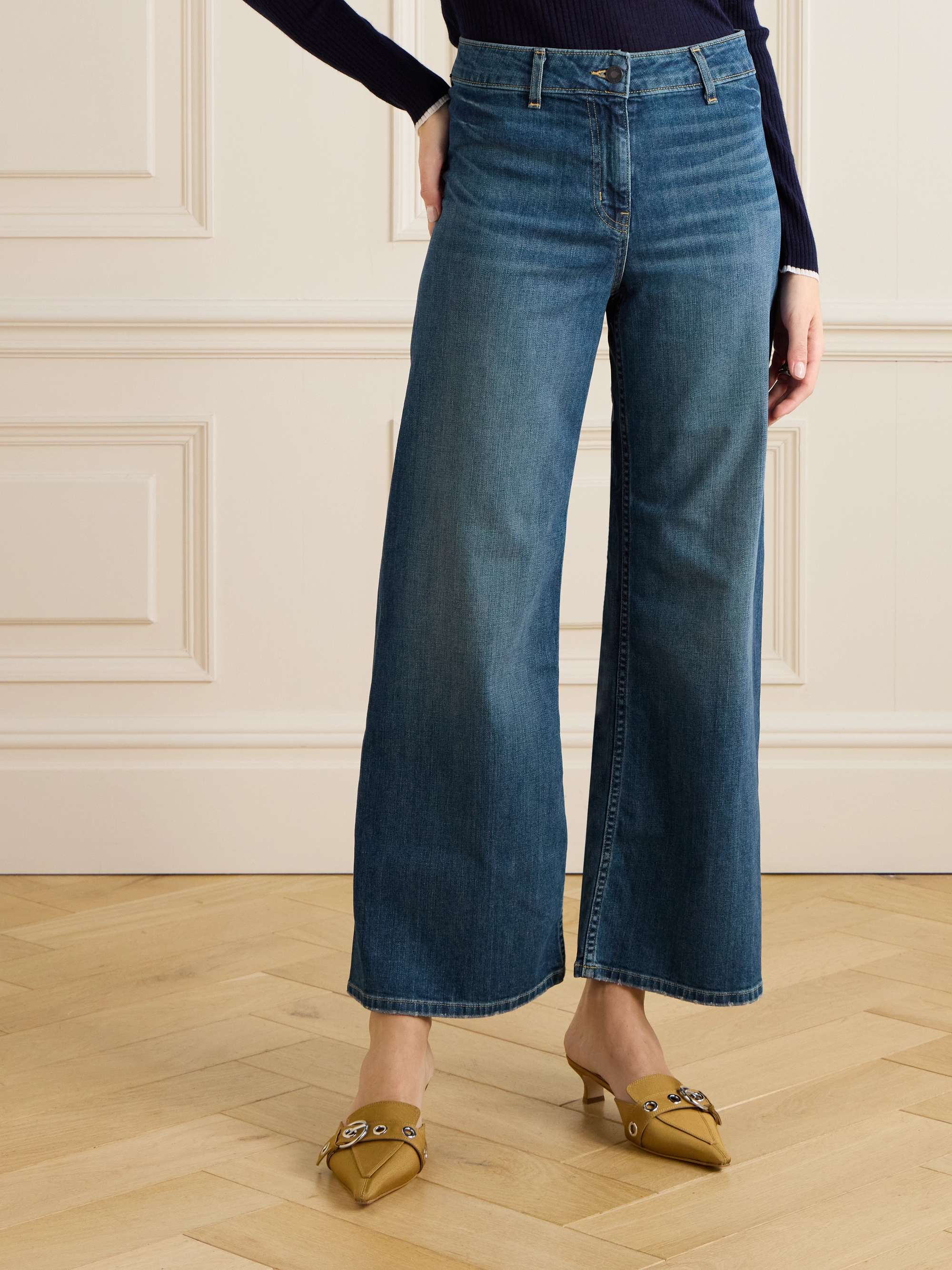 NILI LOTAN Megan distressed high-rise wide-leg jeans