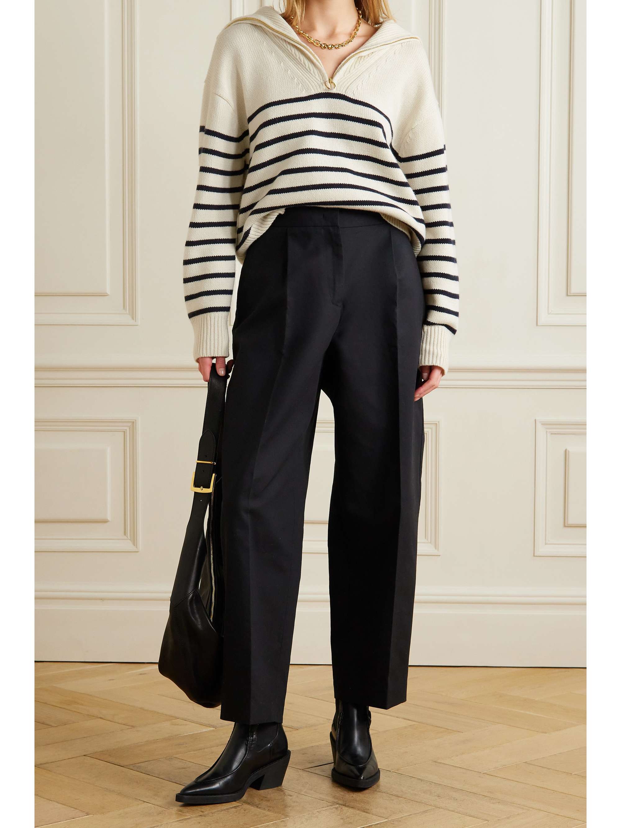 Ivory Hester ribbed striped cashmere 
