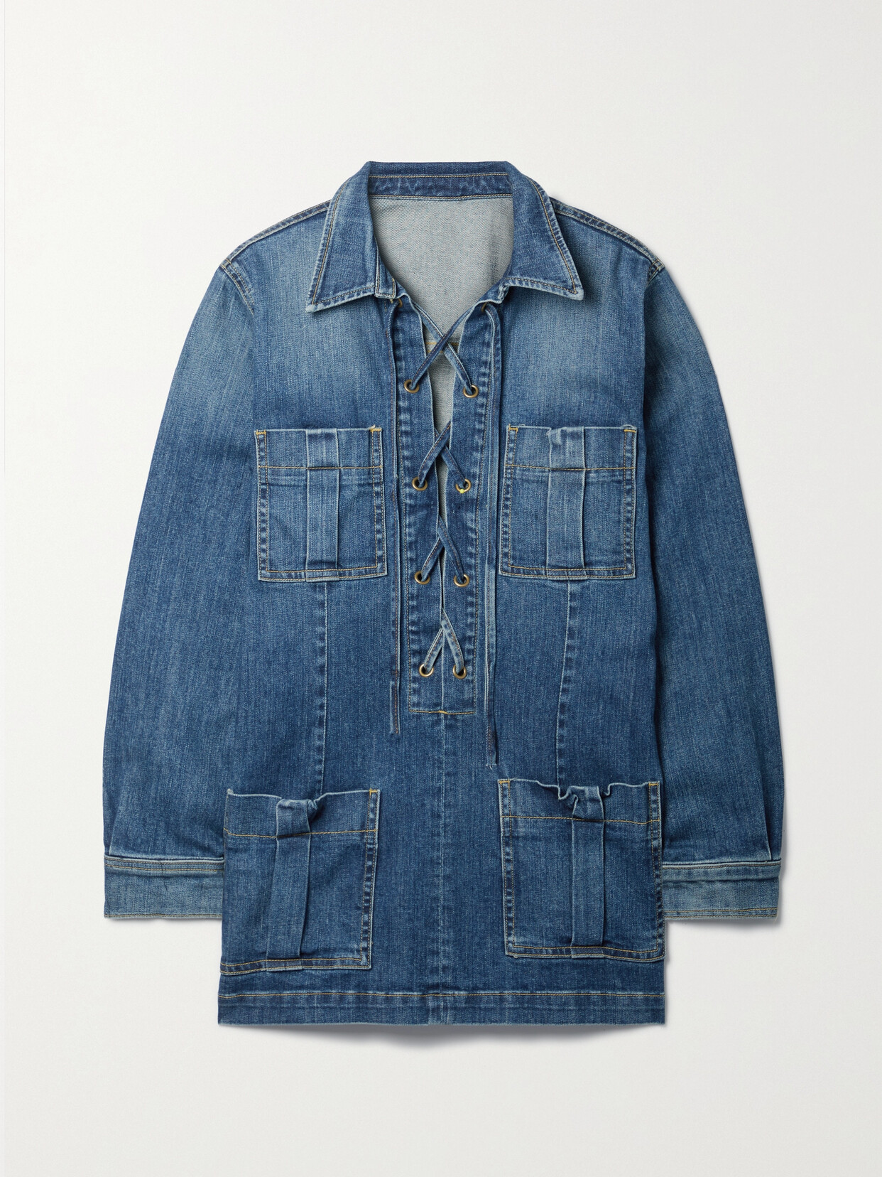 Nili Lotan Monique Flap-pocket Denim Jacket In Mid Denim