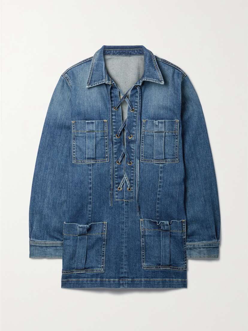 Nili Lotan Monique Lace-up Denim Blouse