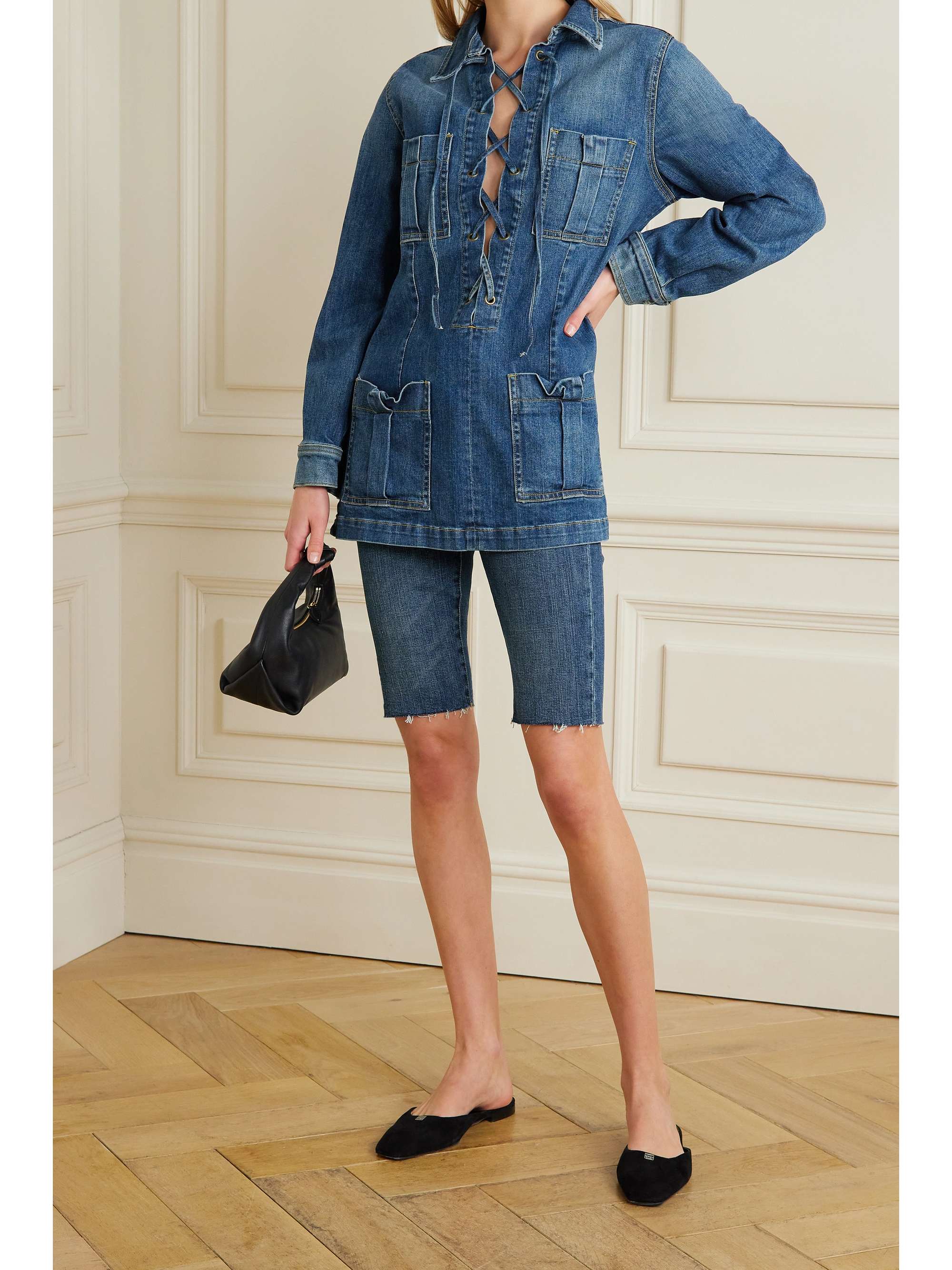 NILI LOTAN Monique lace-up denim blouse
