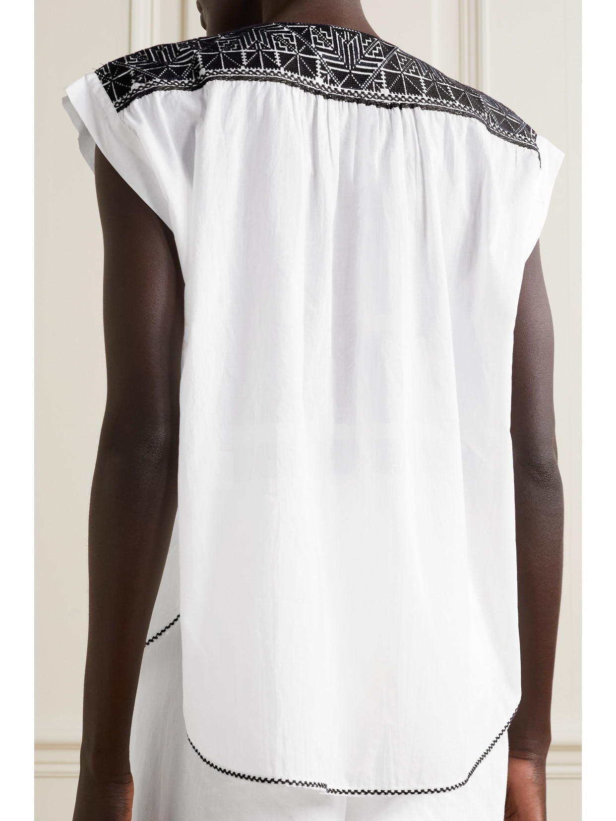 Nili Lotan Aurielle Embroidered Cotton-poplin Top In Ivory W/blue Embroidery  ModeSens