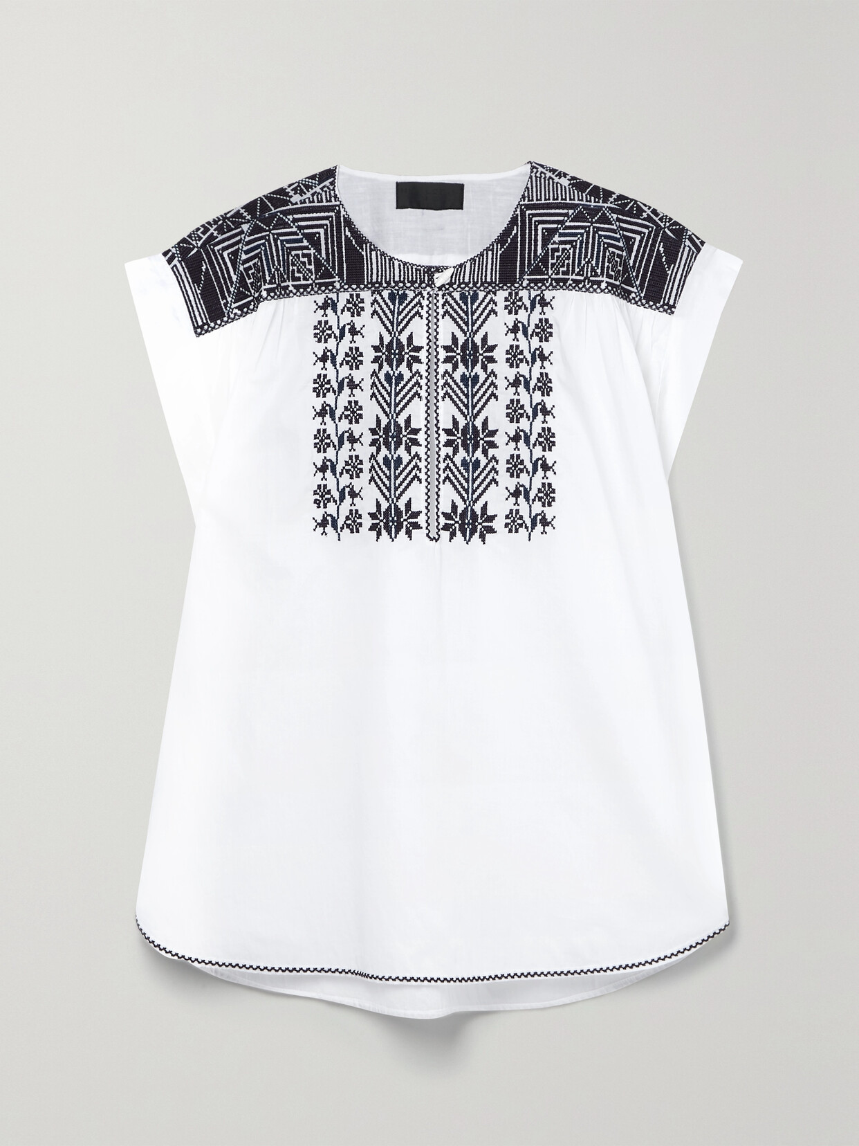 Shop Nili Lotan Aurielle Embroidered Cotton-poplin Top In Ivory
