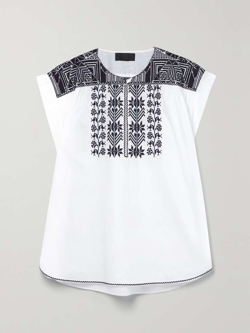 Nili Lotan Aurielle Embroidered Cotton-poplin Top