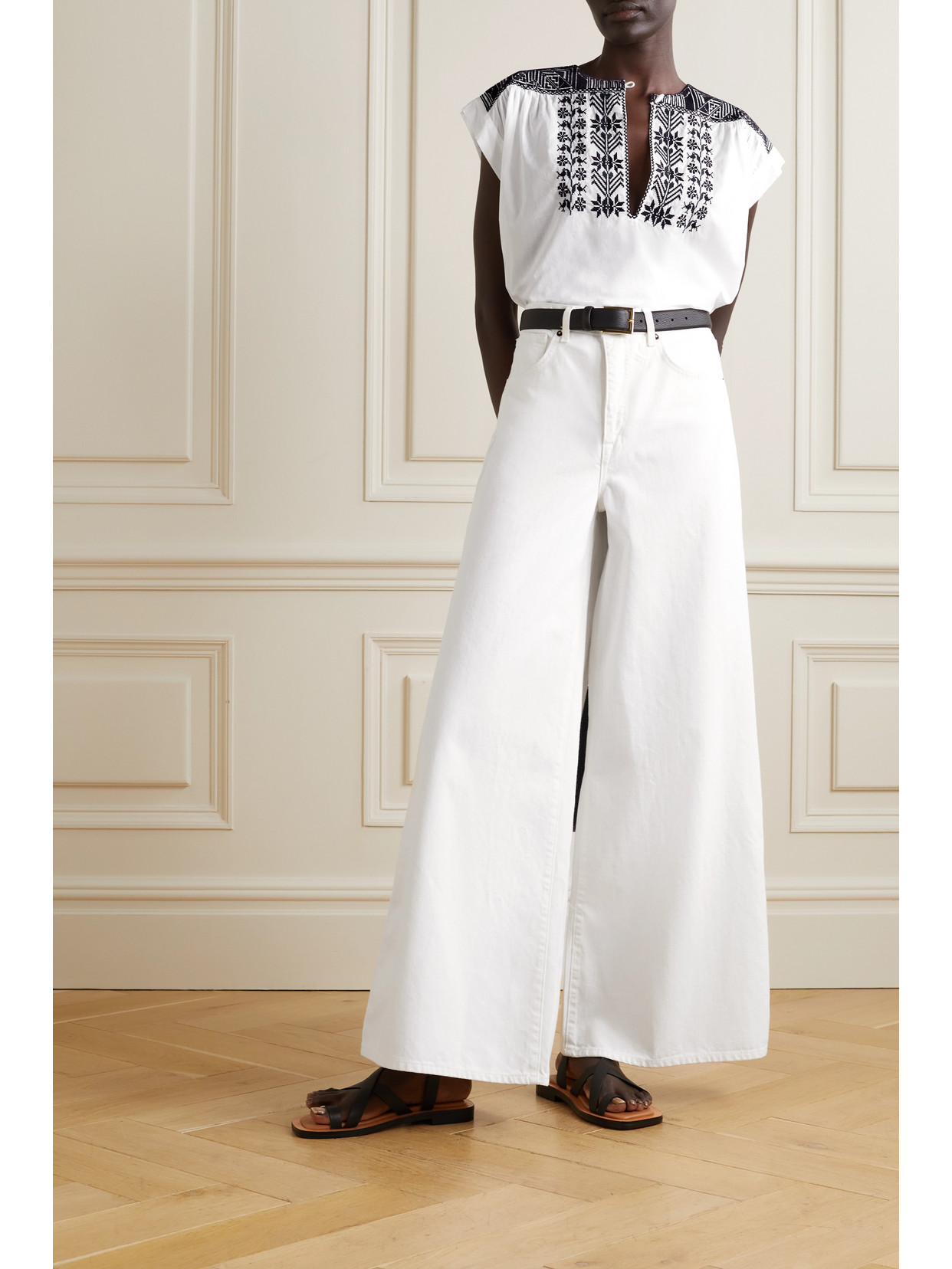 Nili Lotan Aurielle Embroidered Cotton-poplin Top In Ivory W/blue Embroidery  ModeSens