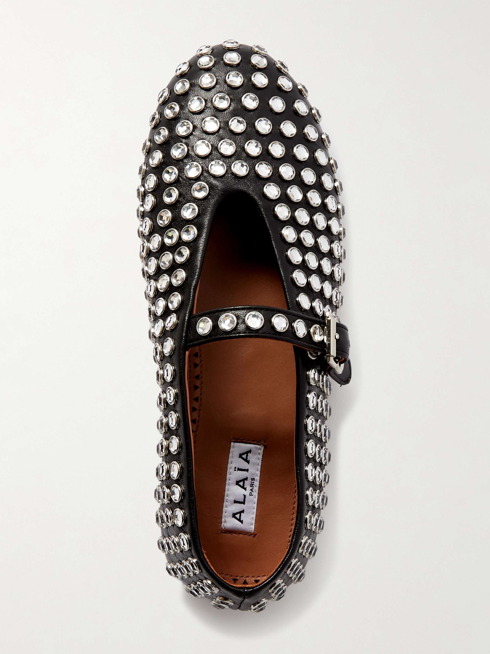 ALAIA CRYSTAL EMBELLISHED BALLET FLATS IN LIGHT BLUE DENIM
